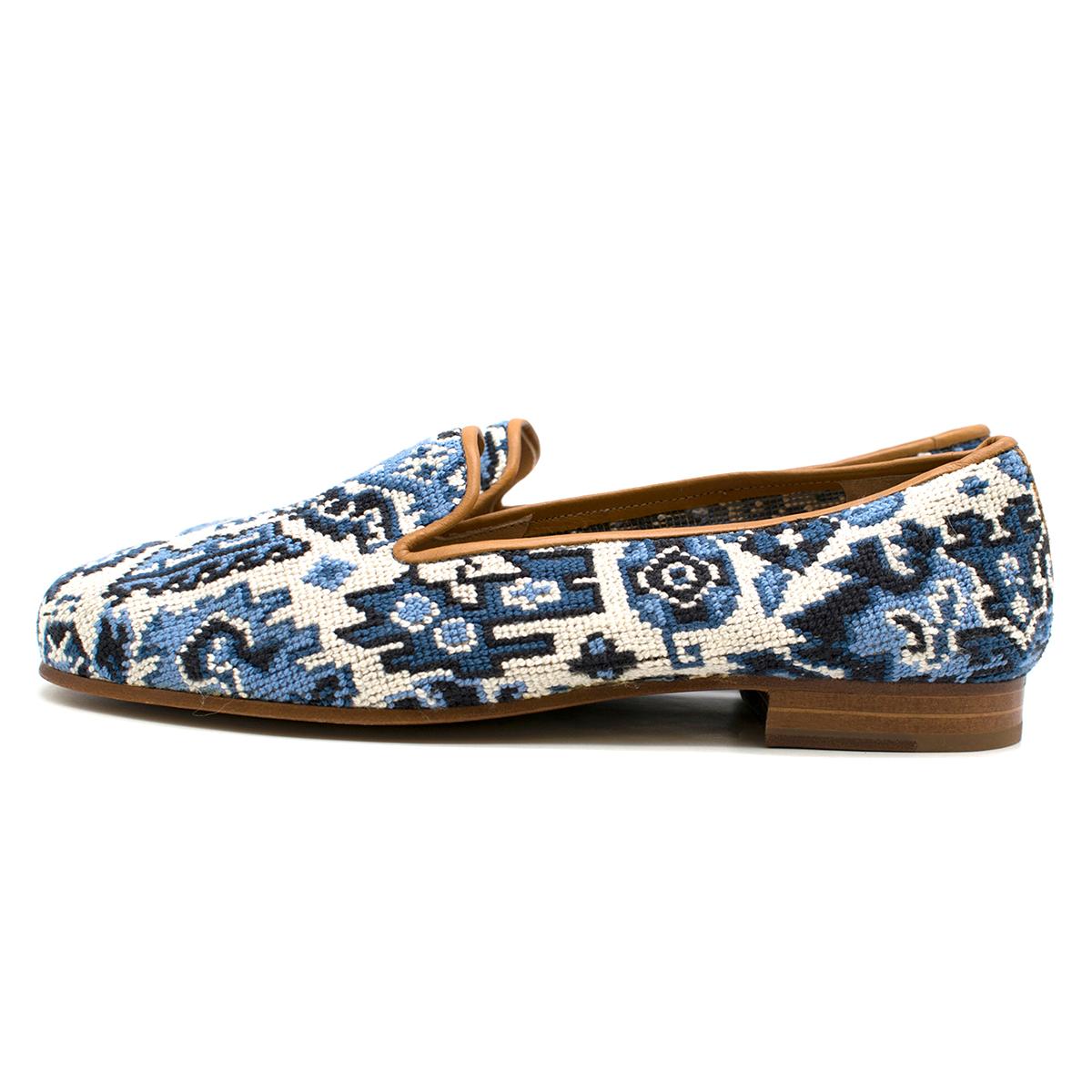 Men's Stubbs and Wootton Blue & White Tapestry Slipper SIZE 8.5