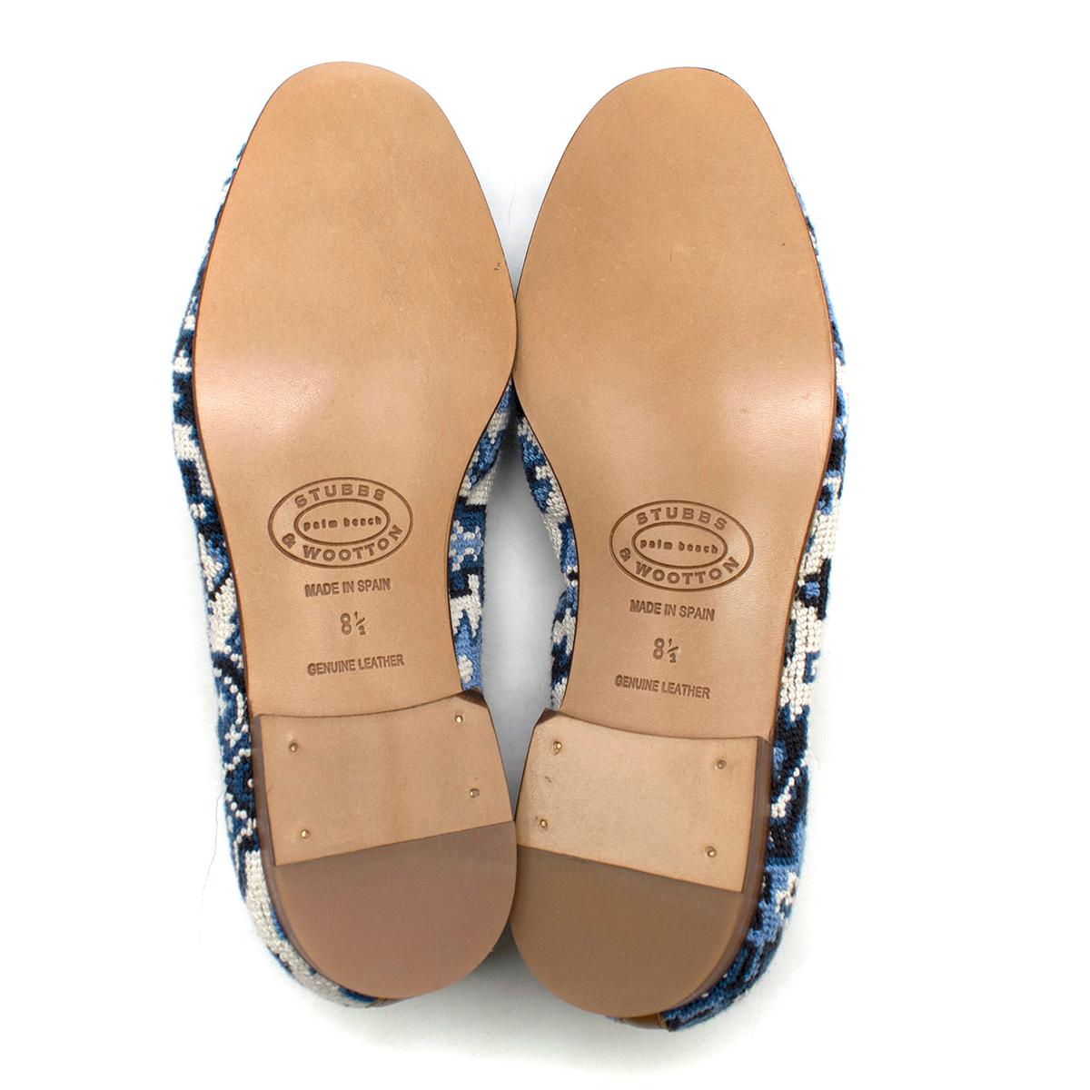Stubbs and Wootton Blue & White Tapestry Slipper SIZE 8.5 3