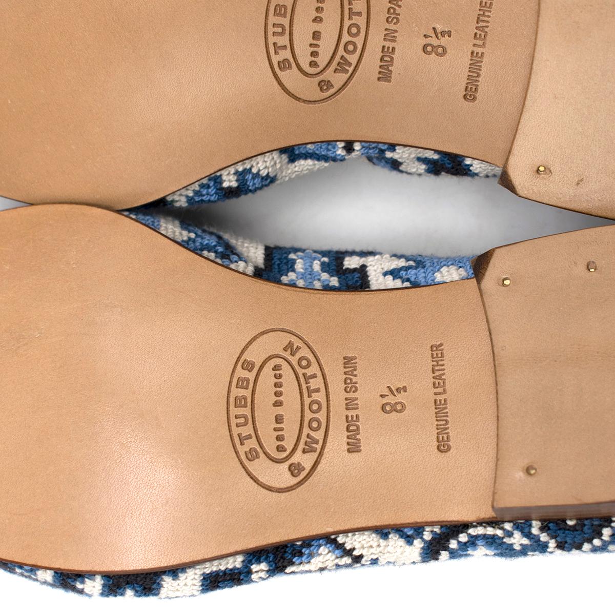 Stubbs and Wootton Blue & White Tapestry Slipper SIZE 8.5 4