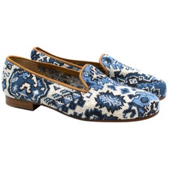 Used Stubbs and Wootton Blue & White Tapestry Slipper SIZE 8.5