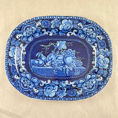Stubbs & Kent Georgian Cobalt Transferware Birds and Fruits Platter circa 1830