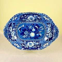 Stubbs & Kent Georgian Cobalt Transferware Fruits and Flowers Platter, circa