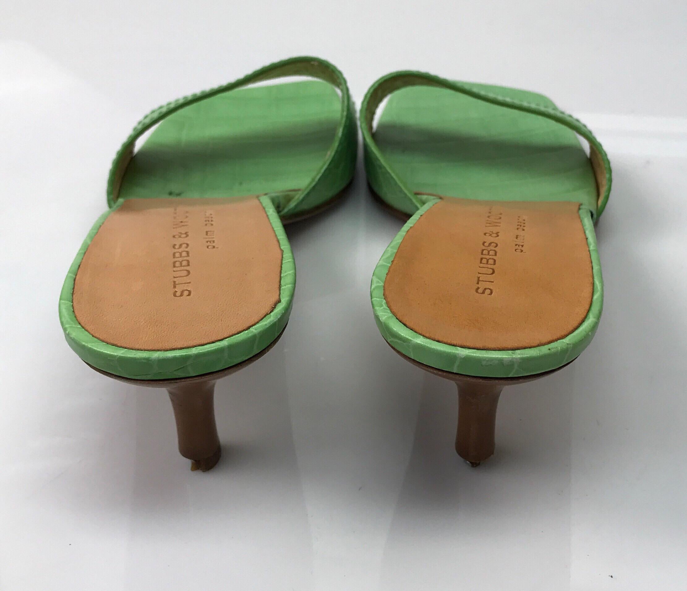 Brown Stubbs & Wooton GREEN Faux Alligators Shoes-9.5