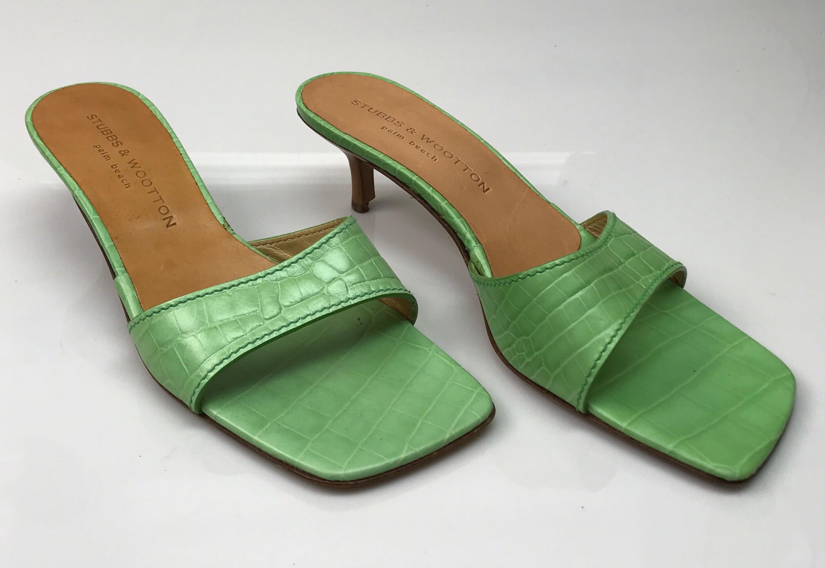 Stubbs & Wooton GREEN Faux Alligators Shoes-9.5 1
