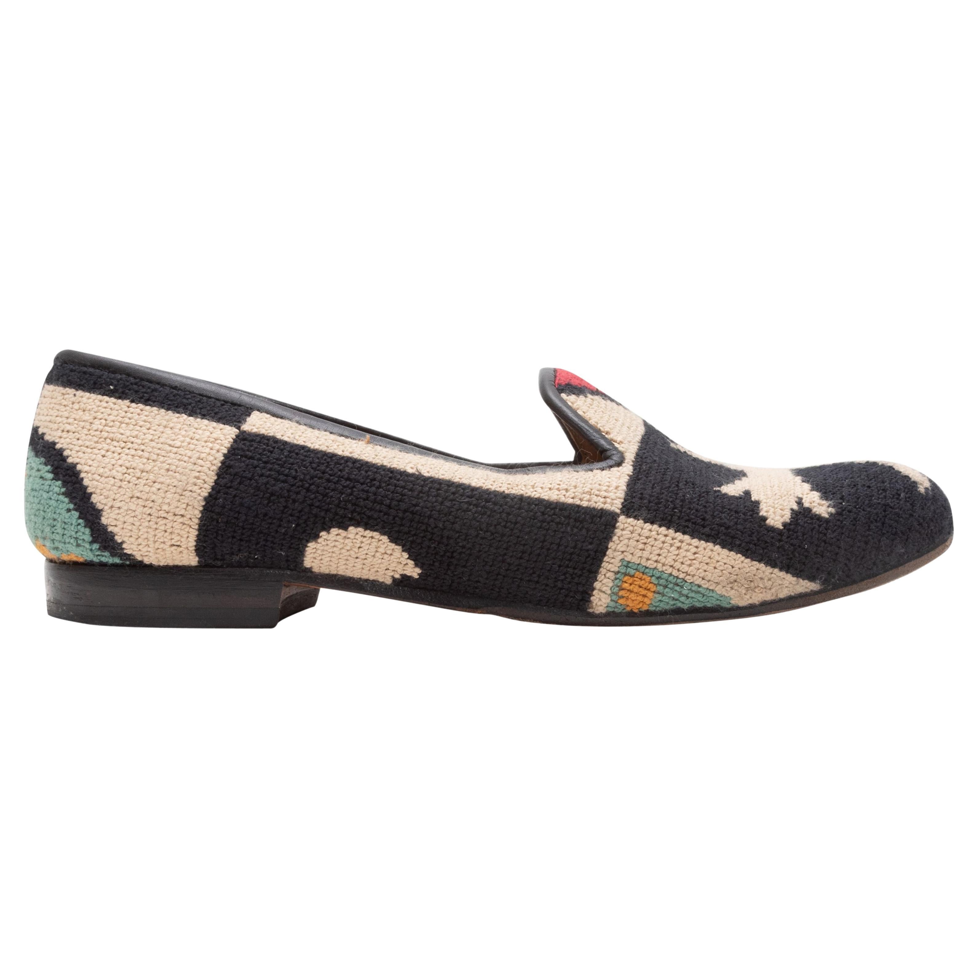 Stubbs & Wootton Black & Multicolor Needlepoint Loafers