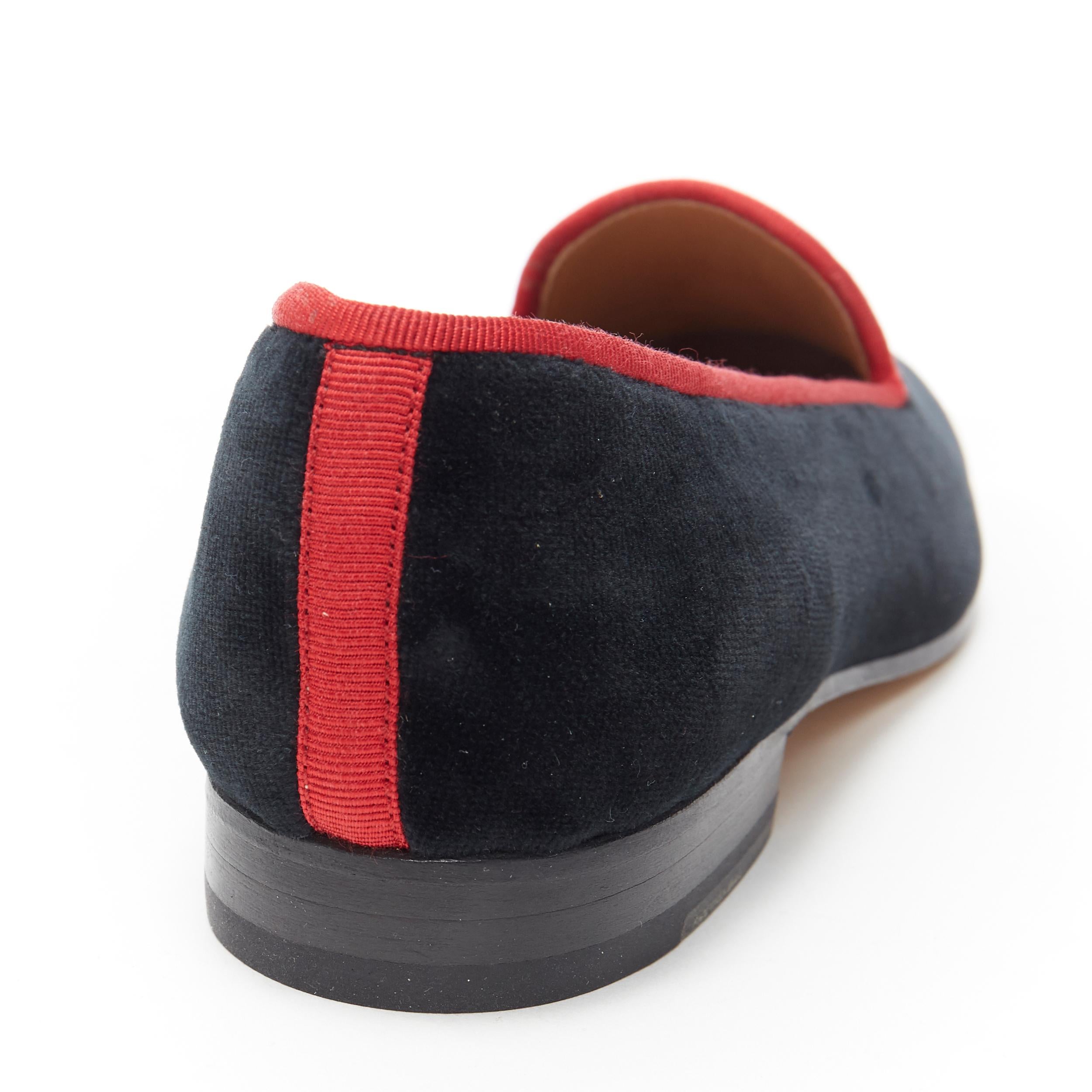 STUBBS WOOTTON black velvet red sailor embroidery almond toe slip on loafer UK7 3