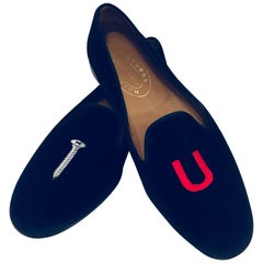 Stubbs & Wootton Black Velvet Screw U Slippers for Men