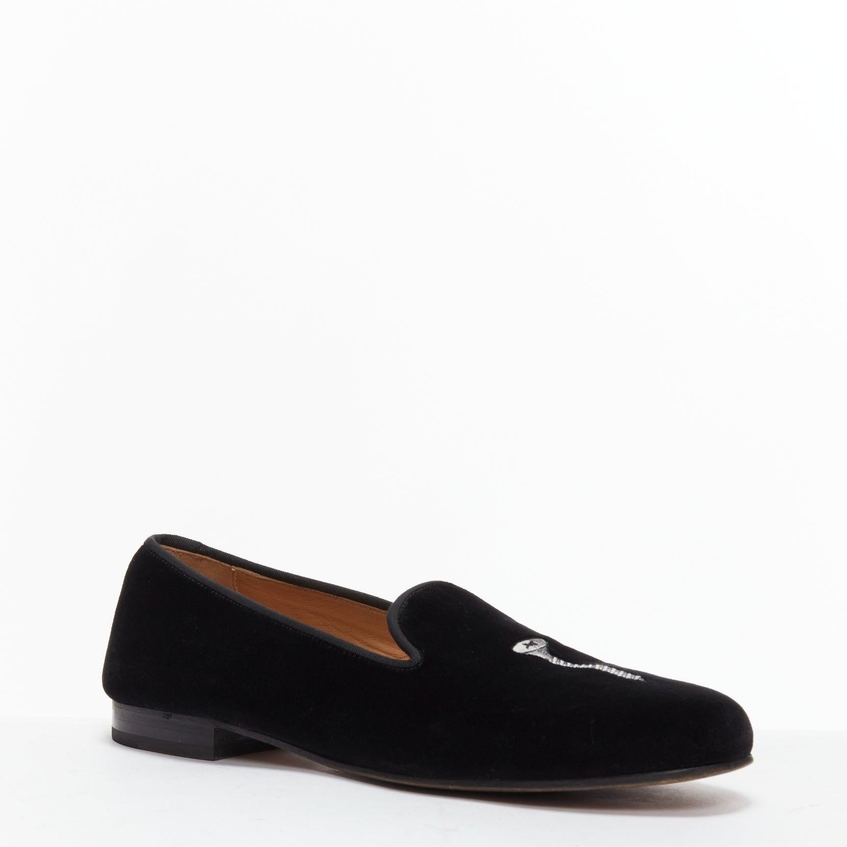 STUBBS WOOTTON College Screw You black velvet smoking slipper loafer US9 EU42 In Good Condition In Hong Kong, NT