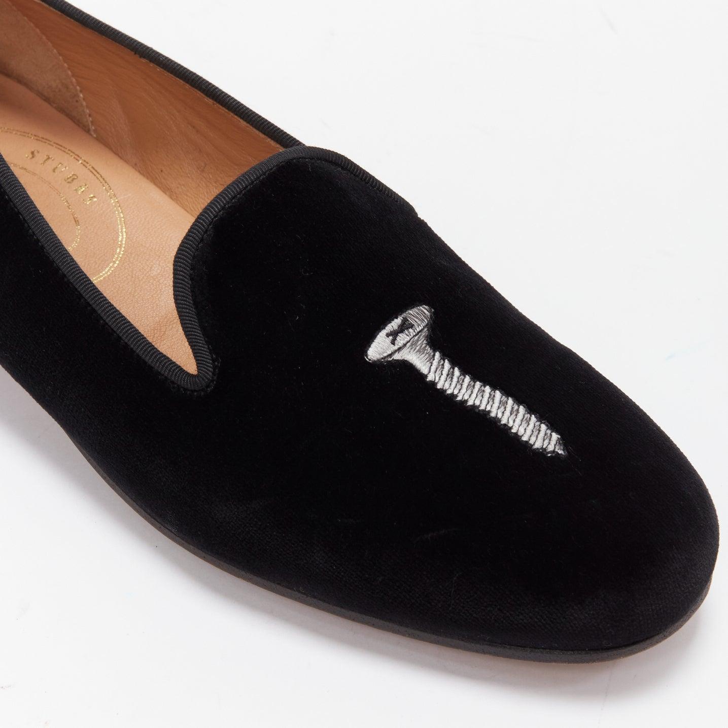 STUBBS WOOTTON College Screw You black velvet smoking slipper loafer US9 EU42 3
