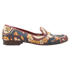 Stubbs & Wootton Dark Blue & Multicolor Needlepoint Loafers