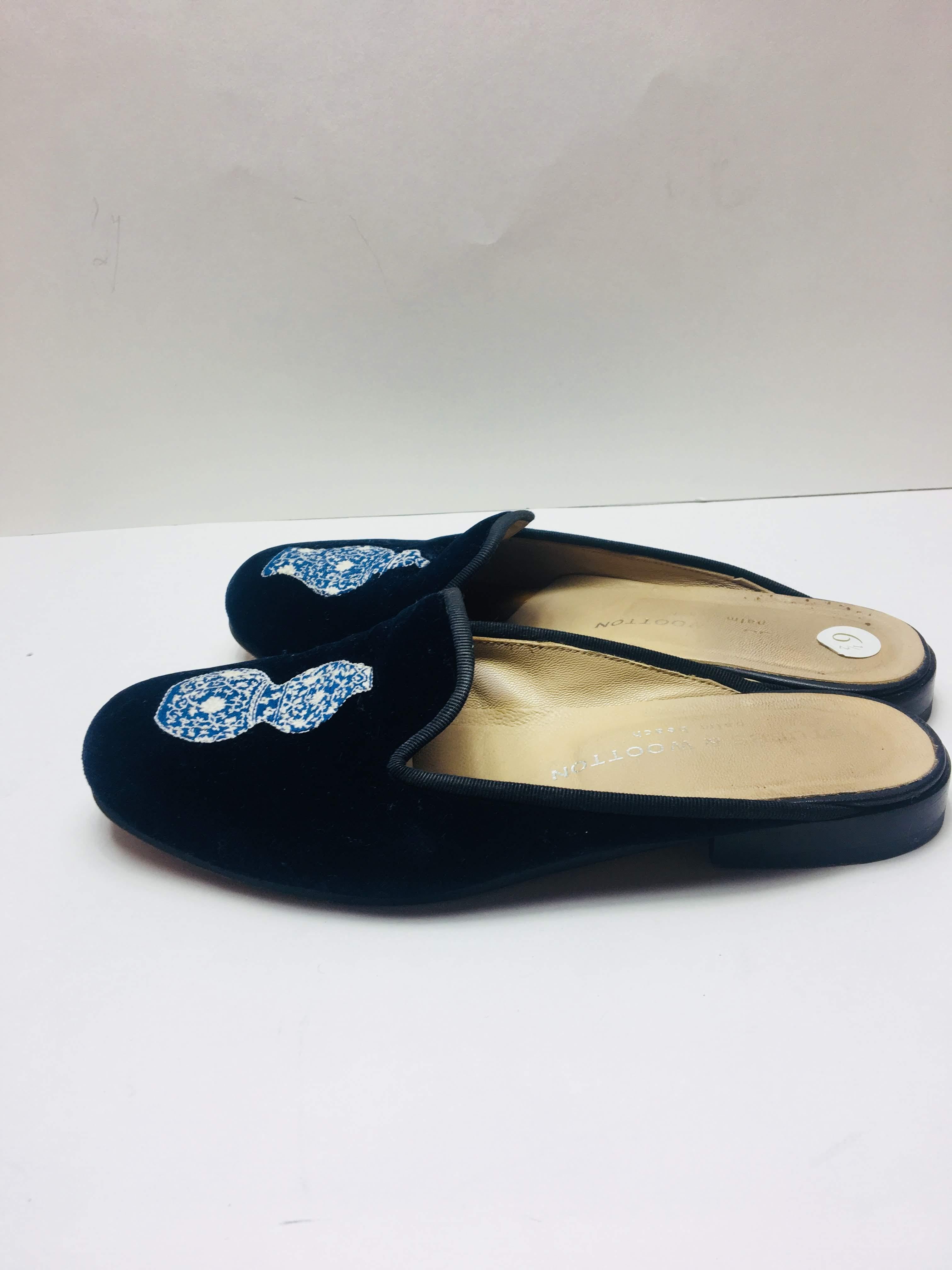 Black Stubbs & Wootton Embroidered Mule