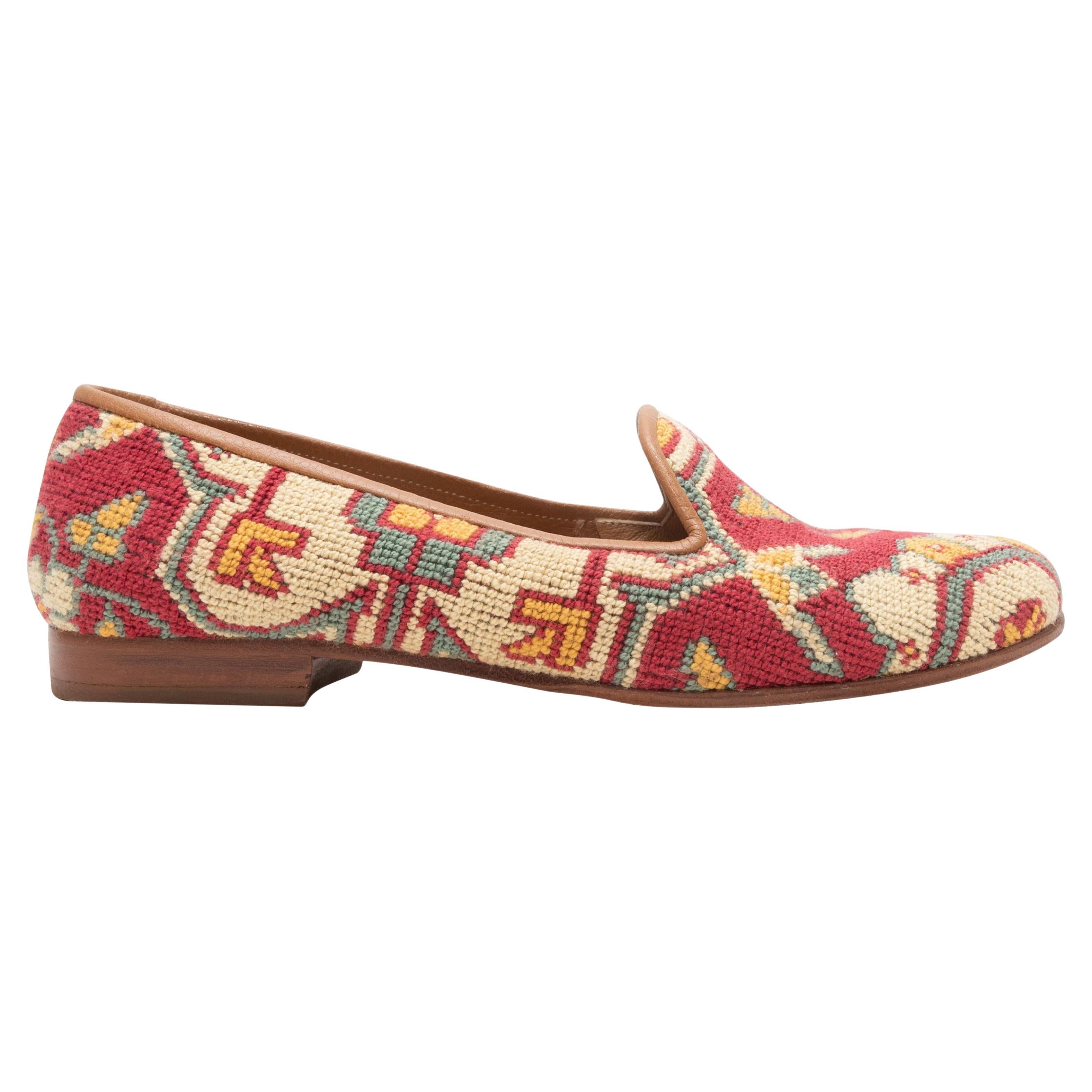 Stubbs and Wootton Dark Blue and Multicolor Needlepoint Loafers For