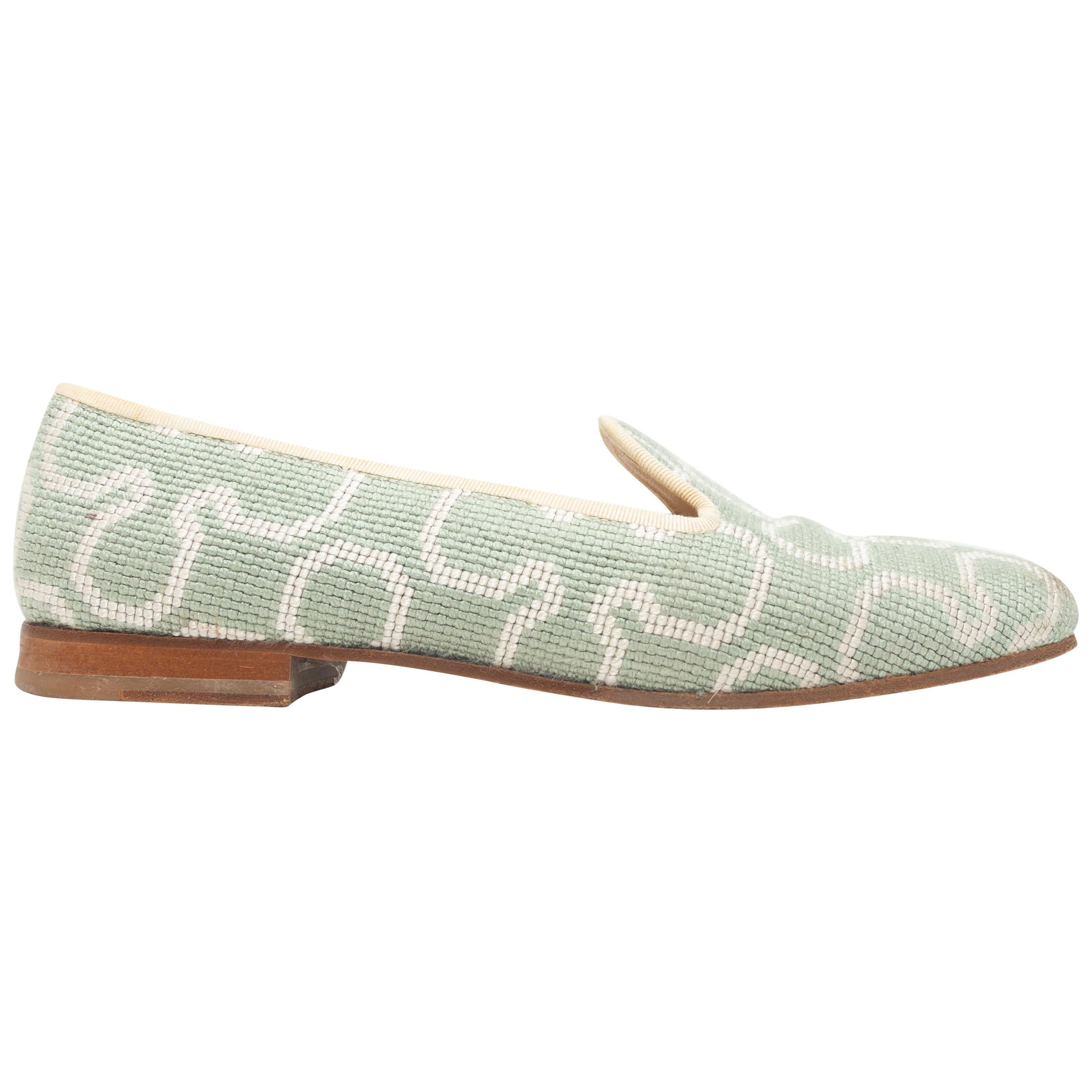 Stubbs & Wootton Sage & Beige Needlepoint Loafers