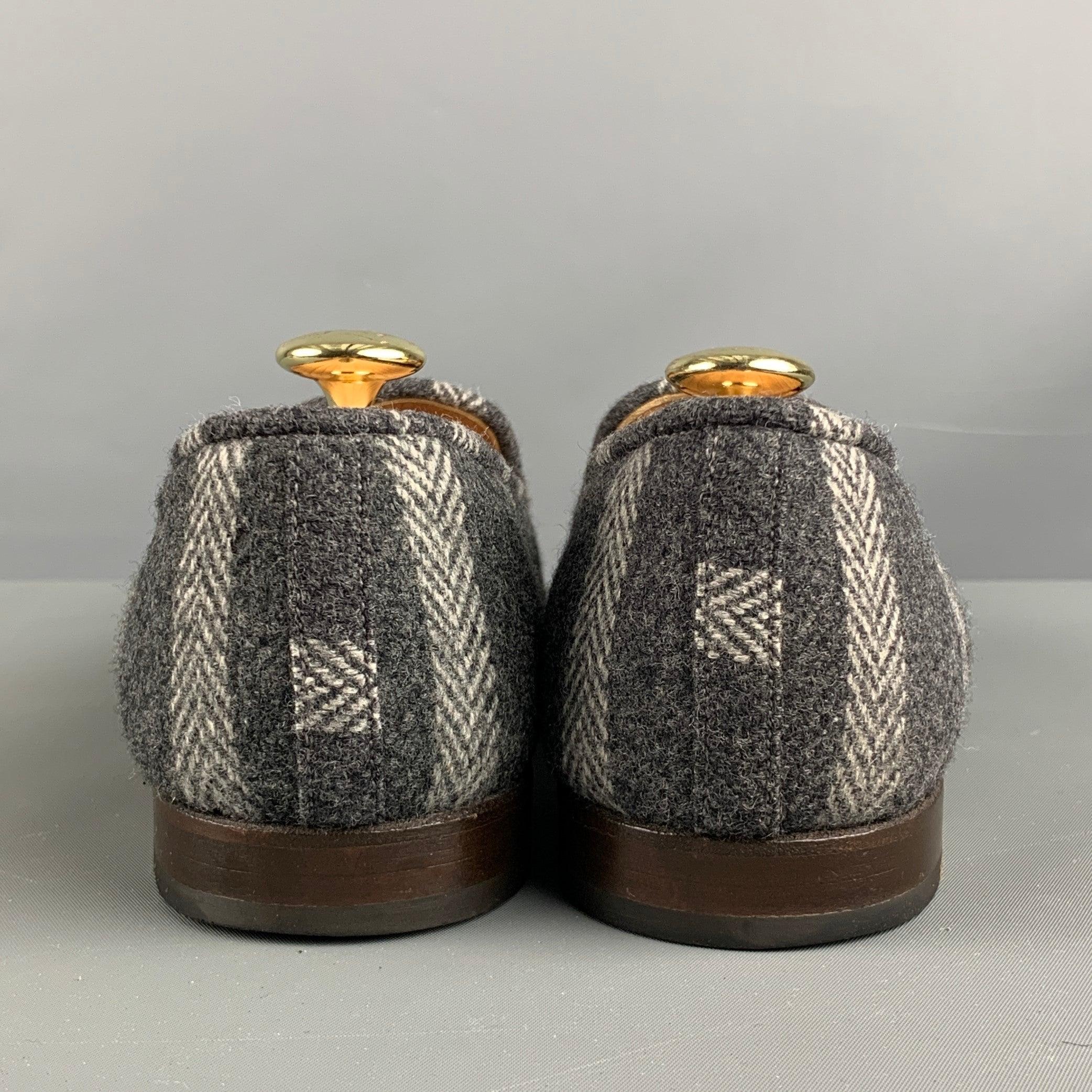 Black STUBBS & WOOTTON Size 10 Grey Silver & Gold Wool Slip On Loafers For Sale