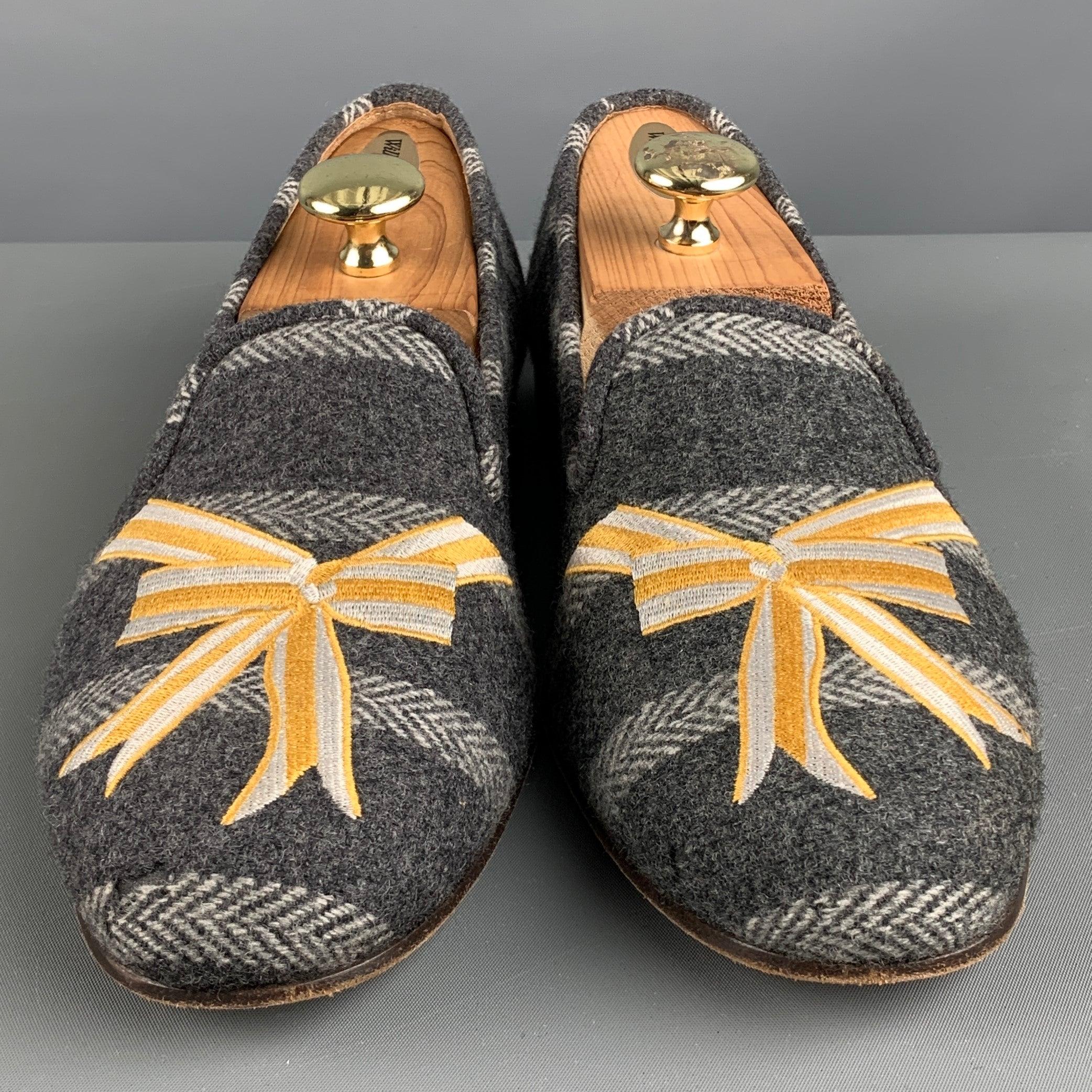STUBBS & WOOTTON Size 10 Grey Silver & Gold Wool Slip On Loafers In Good Condition For Sale In San Francisco, CA