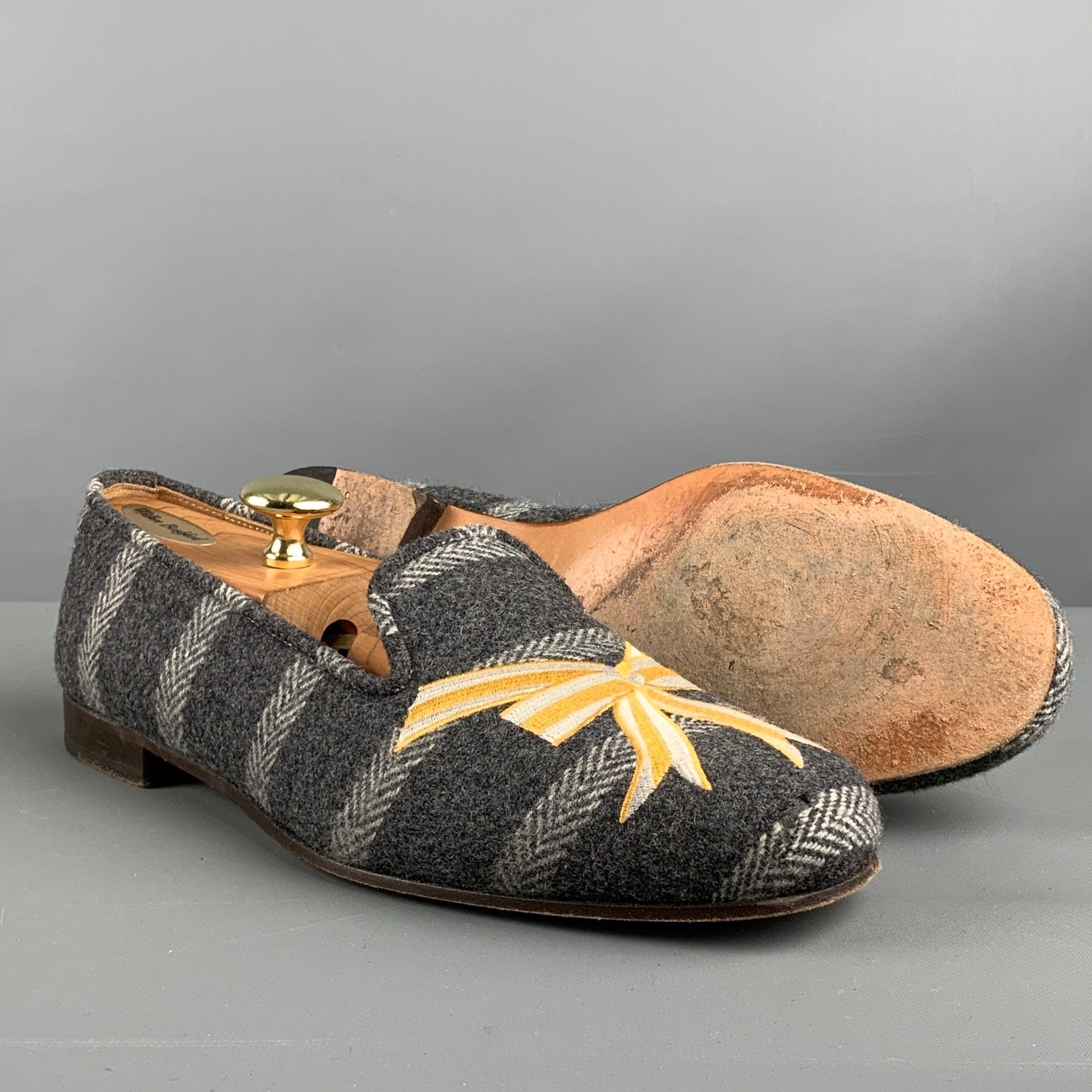 Men's STUBBS & WOOTTON Size 10 Grey Silver & Gold Wool Slip On Loafers For Sale