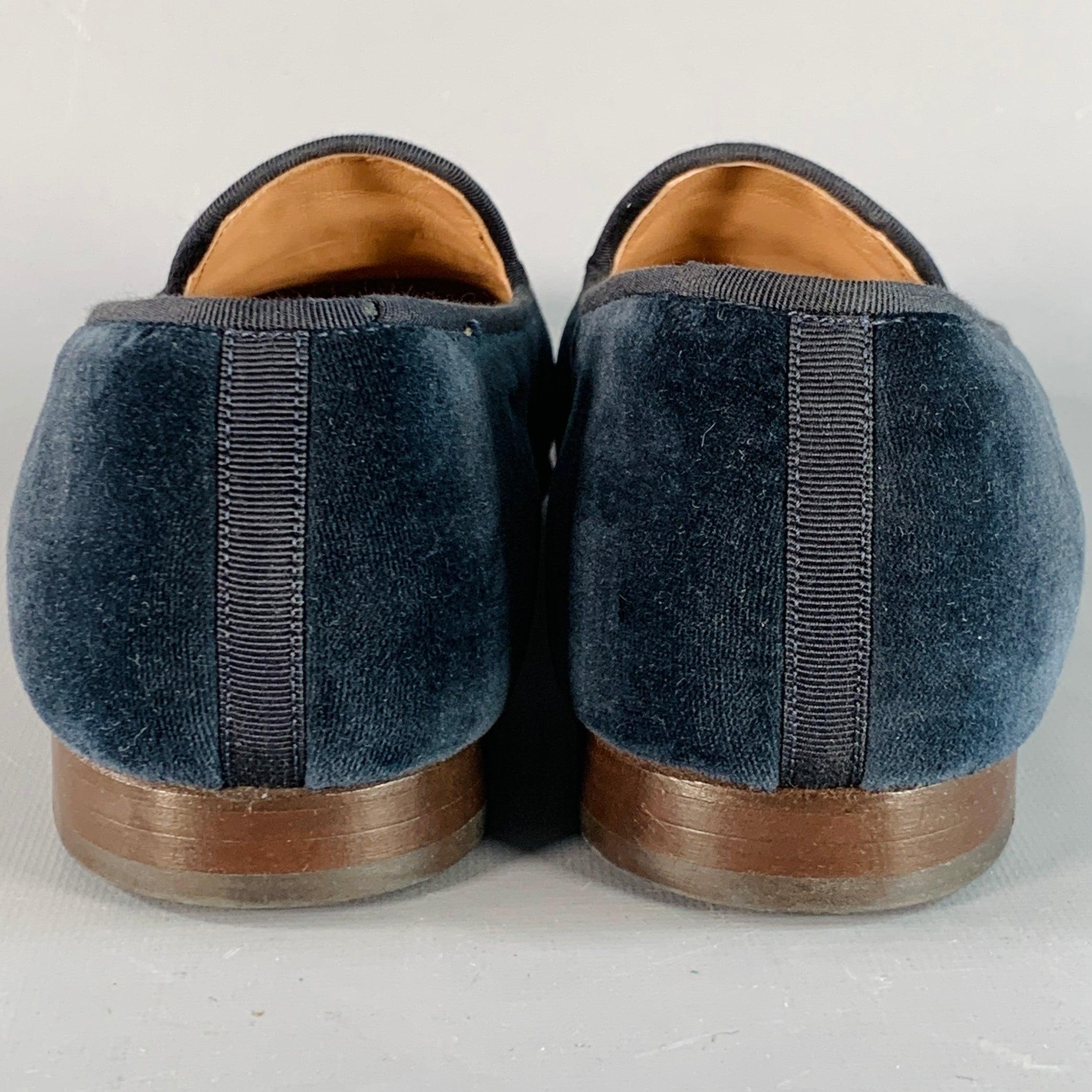 STUBBS & WOOTTON Größe 10.5 Royal Anchor Navy Gold Stickerei Samt Loafers (Schwarz) im Angebot