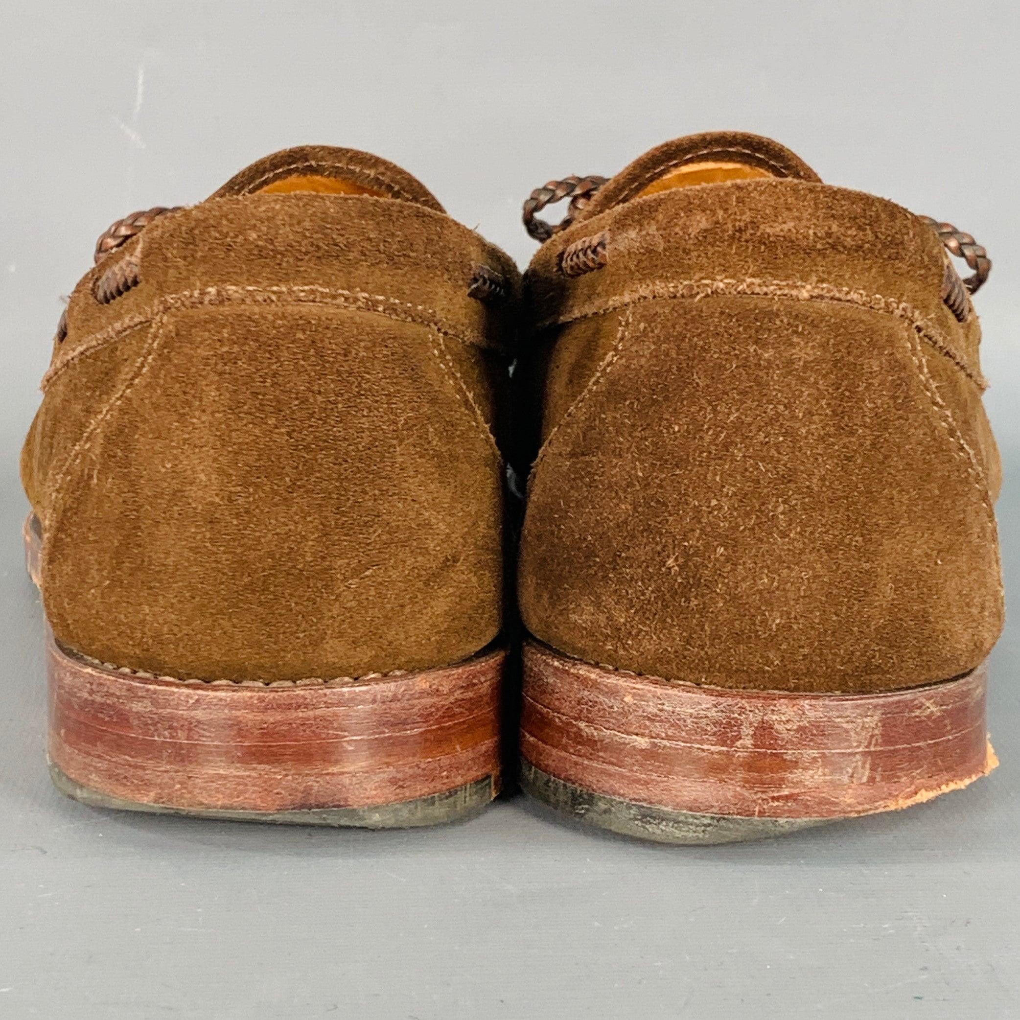 STUBBS & WOOTTON Größe 11 Braun Wildleder geflochtene Mokassins Loafers im Zustand „Gut“ im Angebot in San Francisco, CA