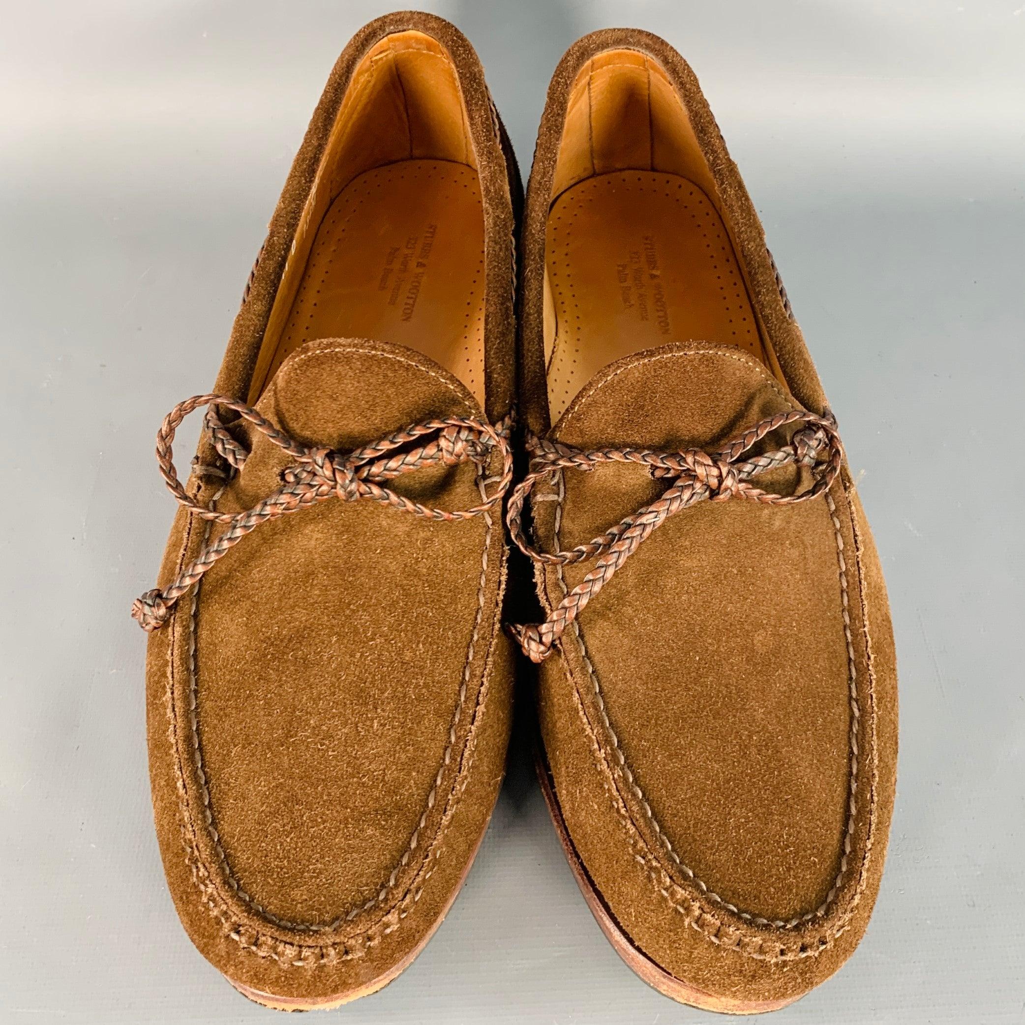 STUBBS & WOOTTON Größe 11 Braun Wildleder geflochtene Mokassins Loafers Herren im Angebot