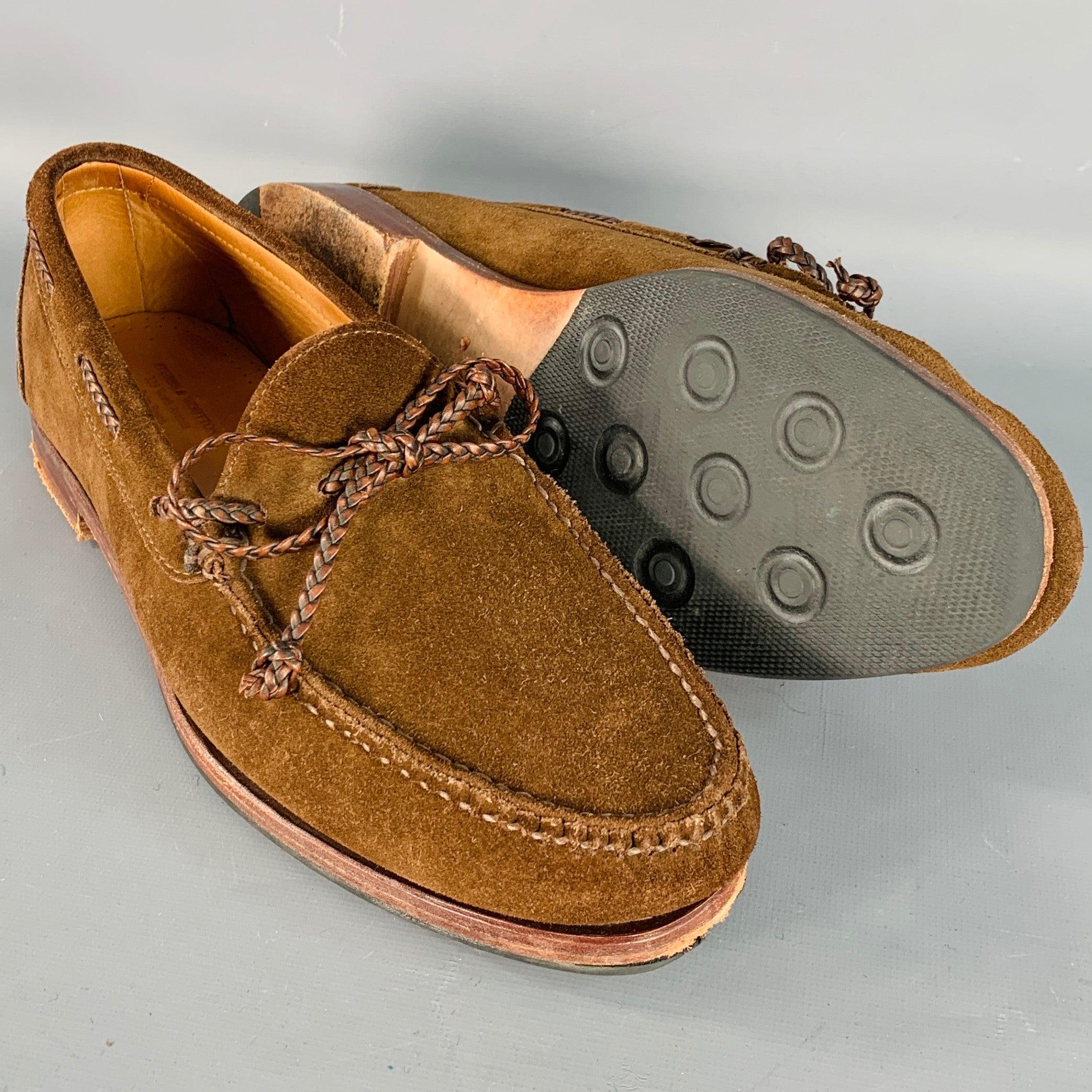 STUBBS & WOOTTON Größe 11 Braun Wildleder geflochtene Mokassins Loafers im Angebot 1