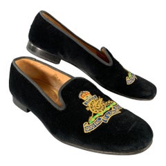 STUBBS & WOOTTON Size 9 Black Velvet Embroidered Loafer Flats