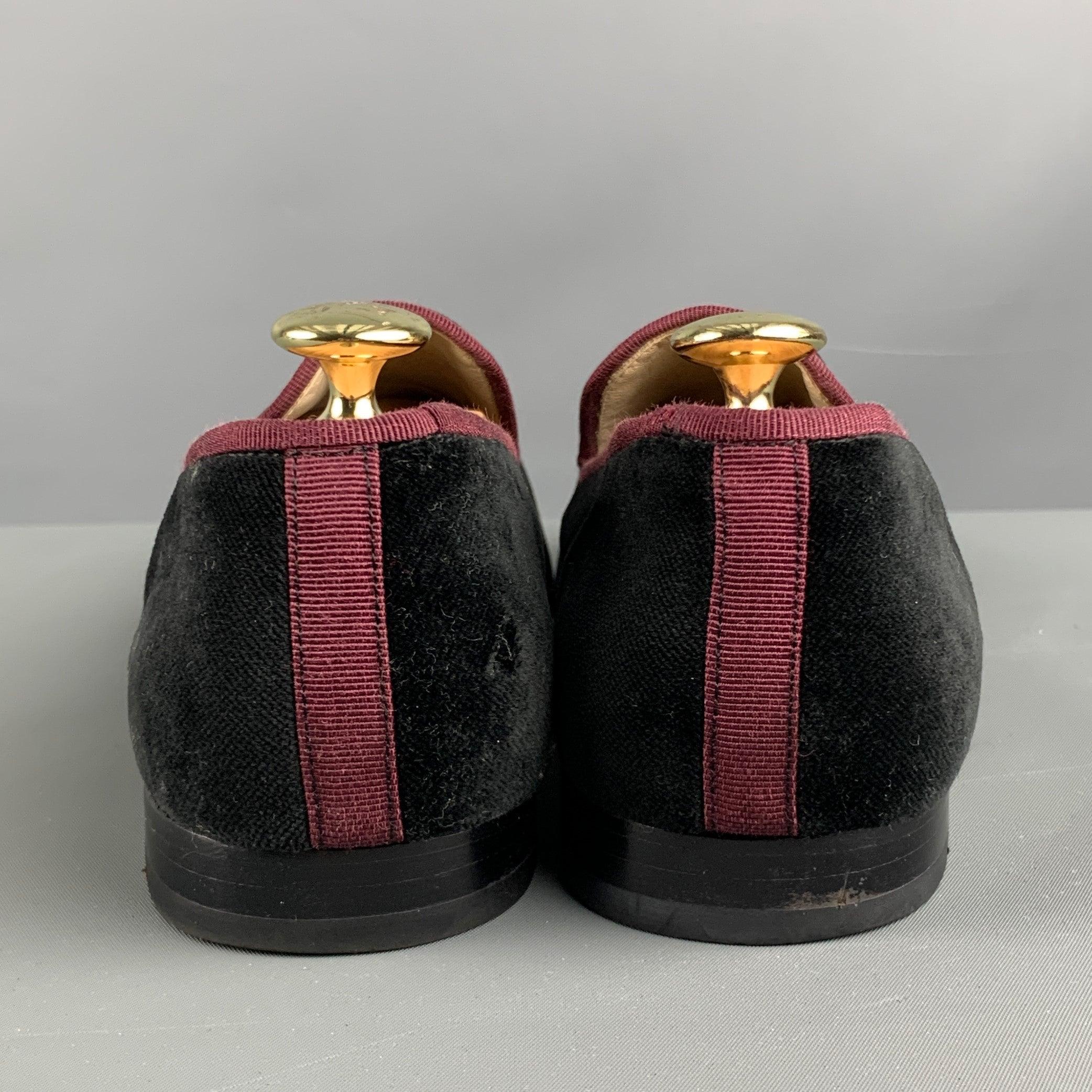 STUBBS & WOOTTON Size 9.5 Black Velvet Slip On Loafers In Good Condition For Sale In San Francisco, CA