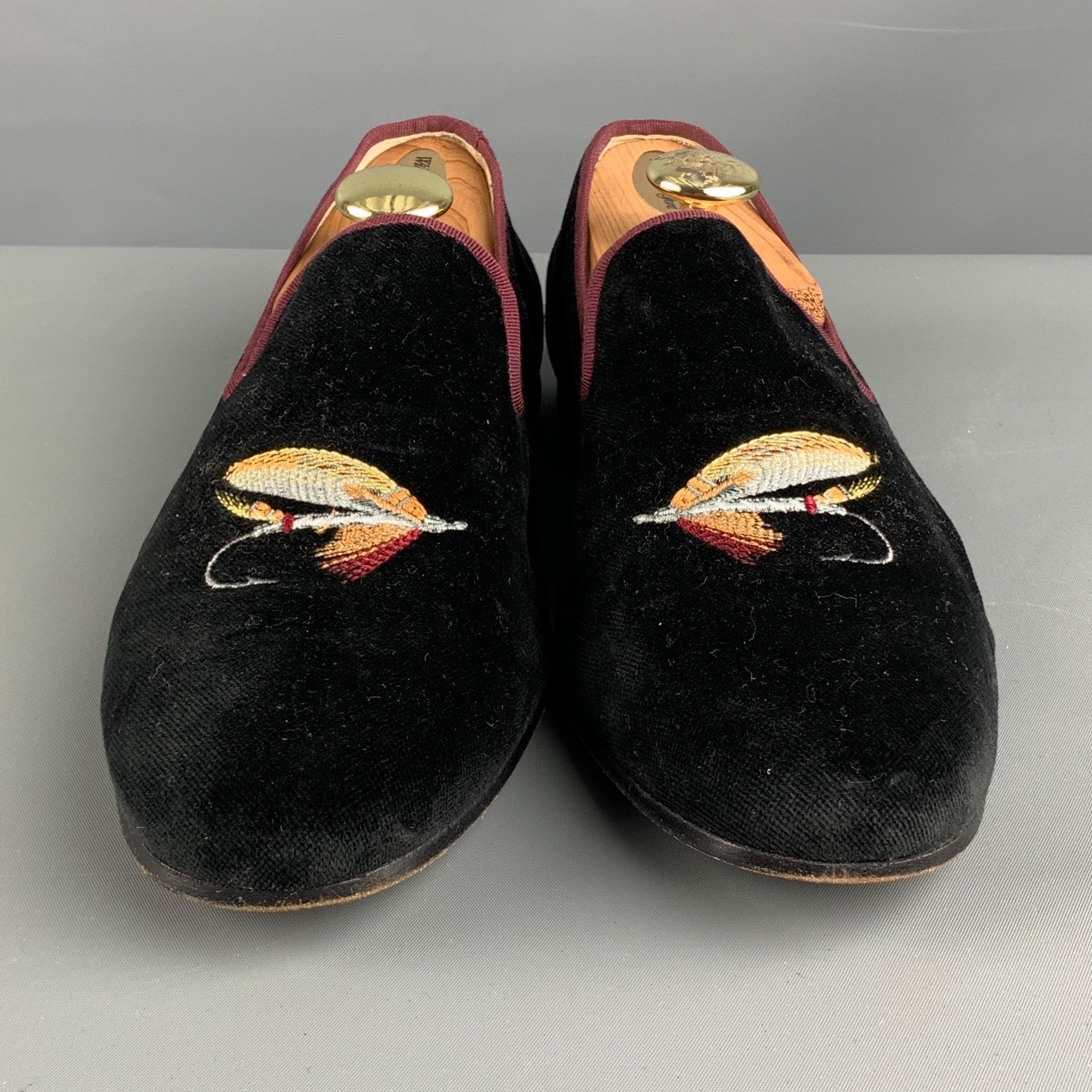 Men's STUBBS & WOOTTON Size 9.5 Black Velvet Slip On Loafers For Sale