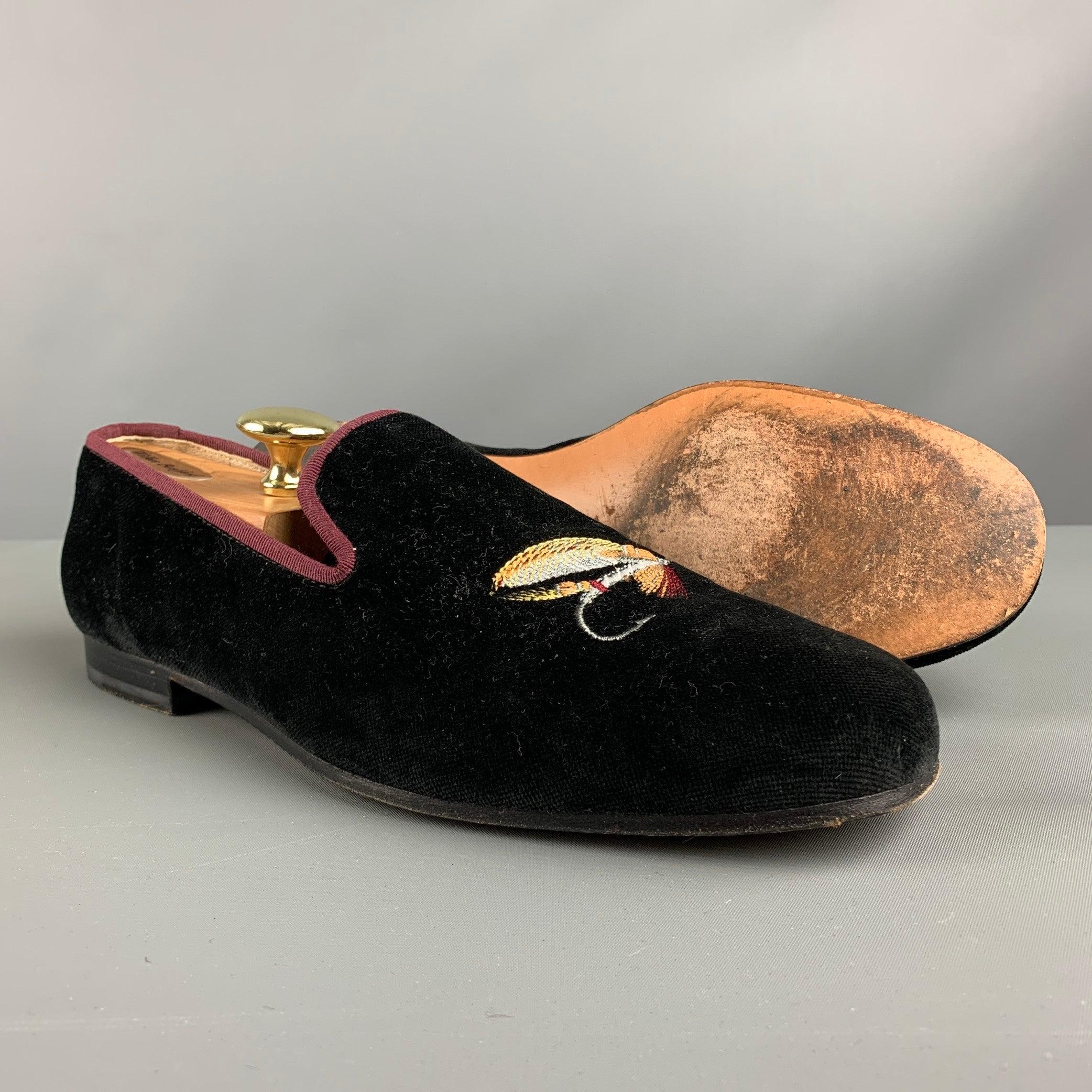 STUBBS & WOOTTON Size 9.5 Black Velvet Slip On Loafers For Sale 1
