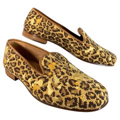 STUBBS & WOOTTON Size 9.5 Brown Gold Embroidery Lounge Loafers