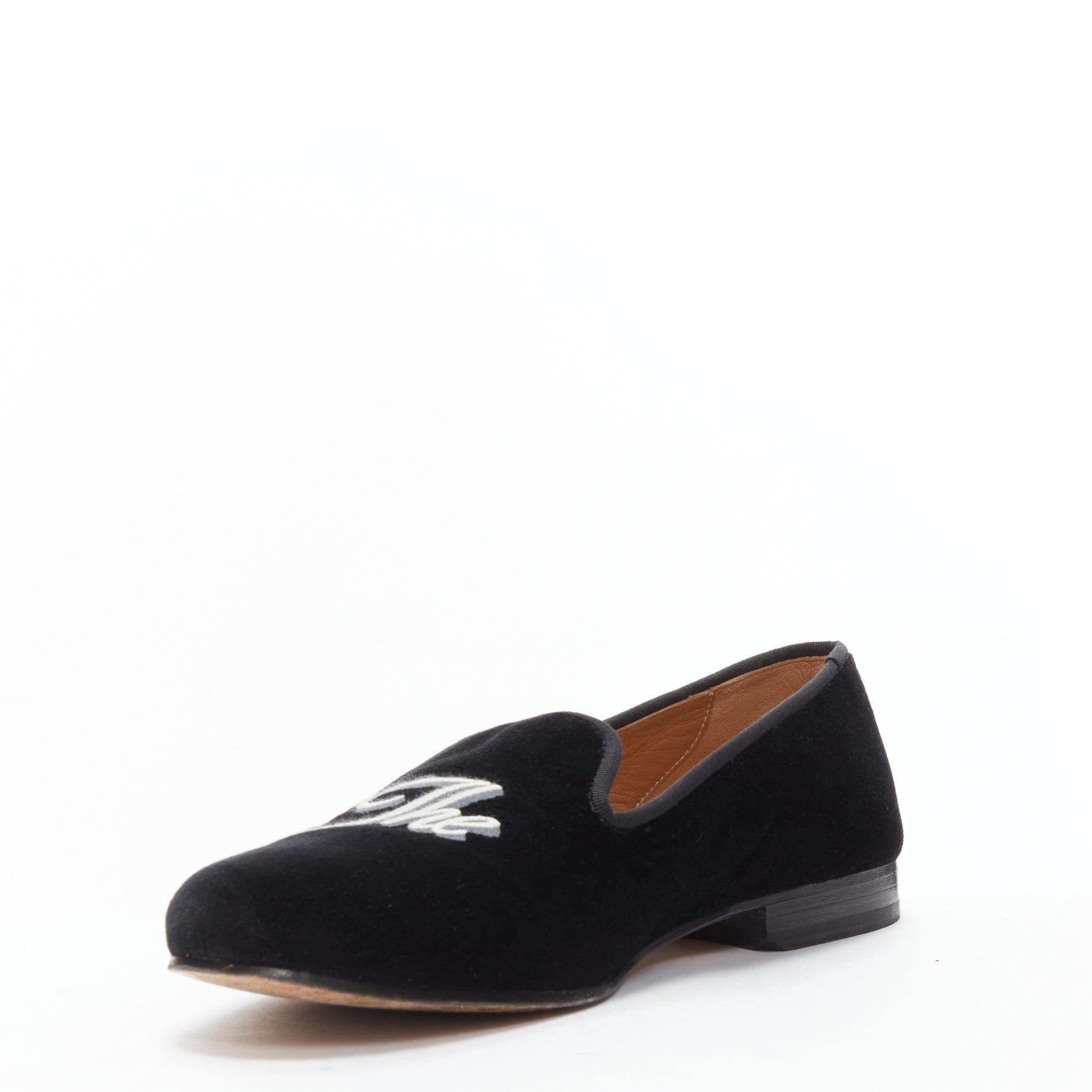 STUBBS WOOTTON The End embroidery black velvet loafer smoking slippers US9 EU42 In Good Condition In Hong Kong, NT