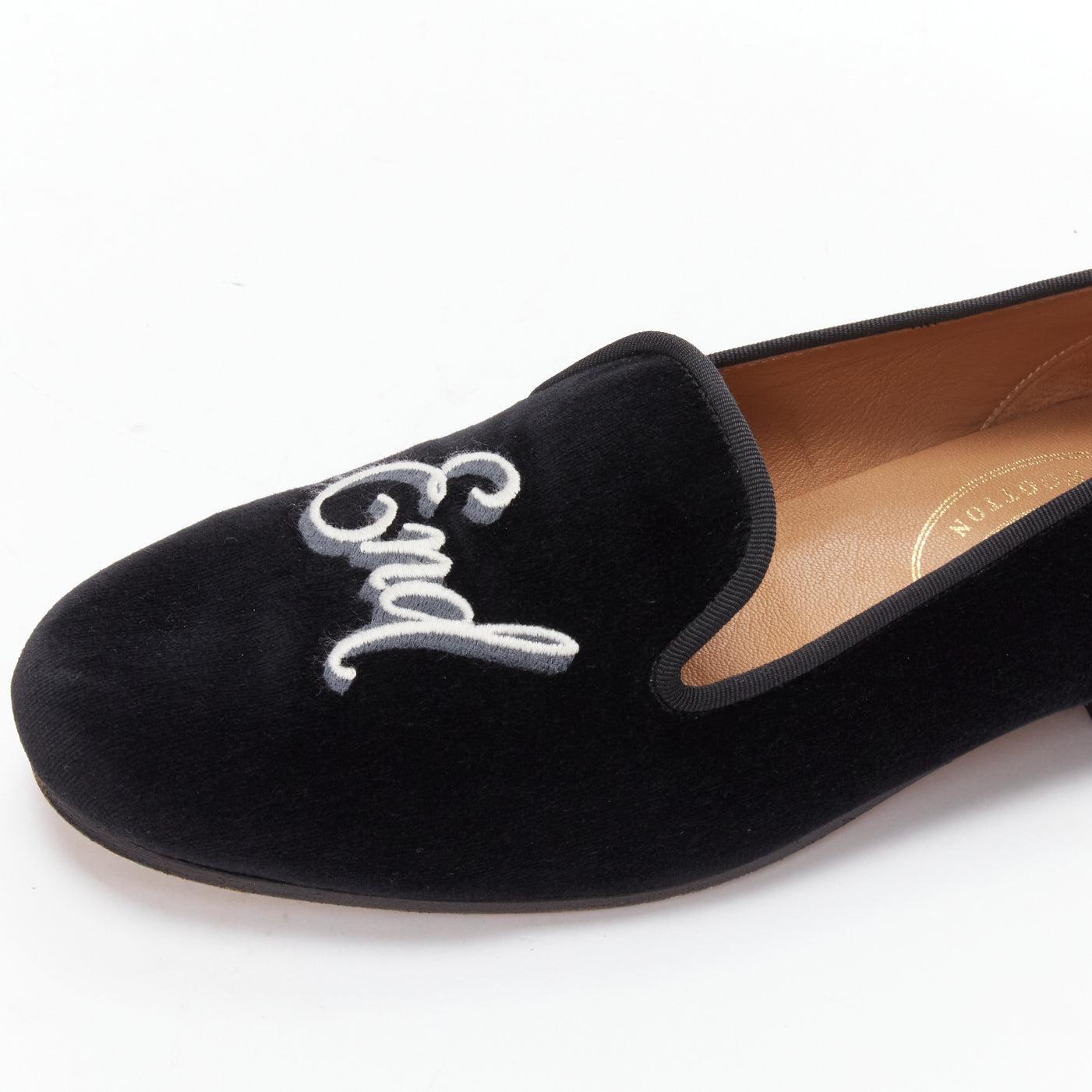 STUBBS WOOTTON The End embroidery black velvet loafer smoking slippers US9 EU42 2