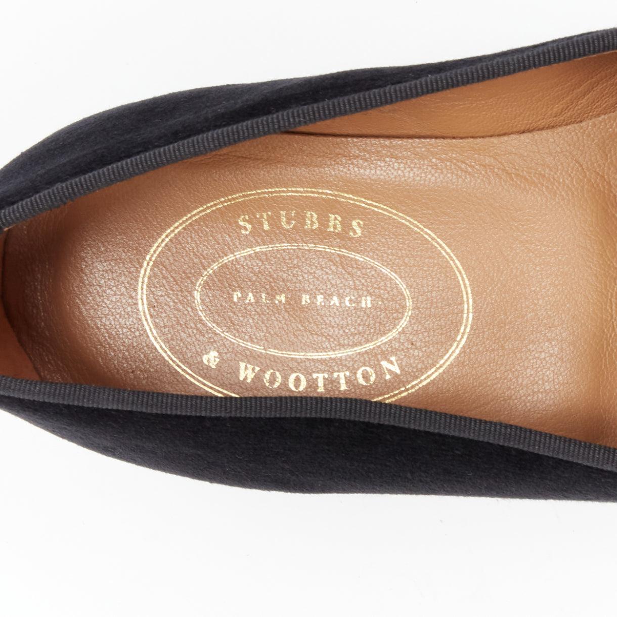 STUBBS WOOTTON The End embroidery black velvet loafer smoking slippers US9 EU42 4