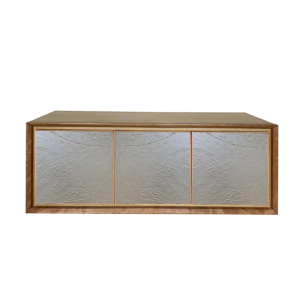 Stucco 3-Door Gray-Plastered Wall Sideboard by Mascia Meccani In New Condition For Sale In Milan, IT