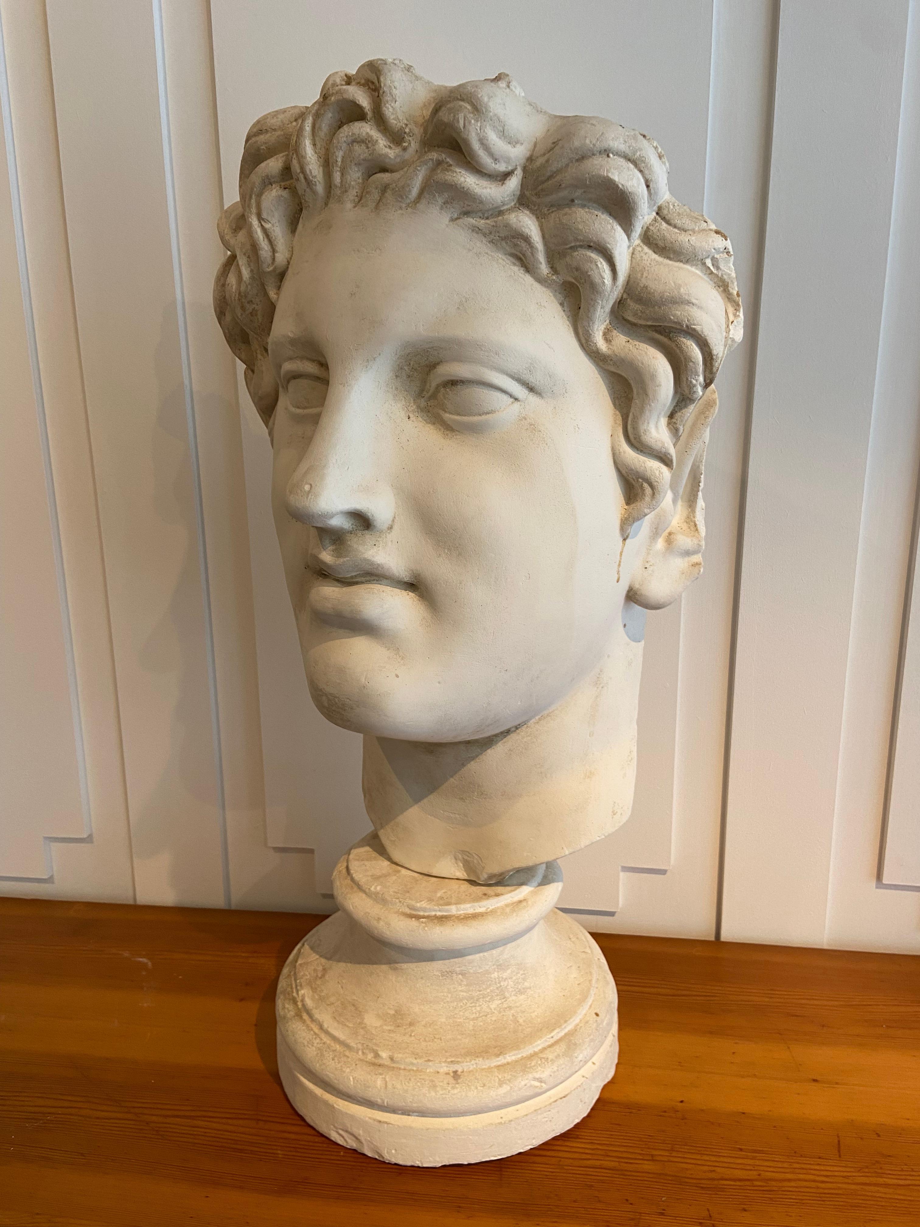 Hand-Crafted Stucco head of a roman figure For Sale