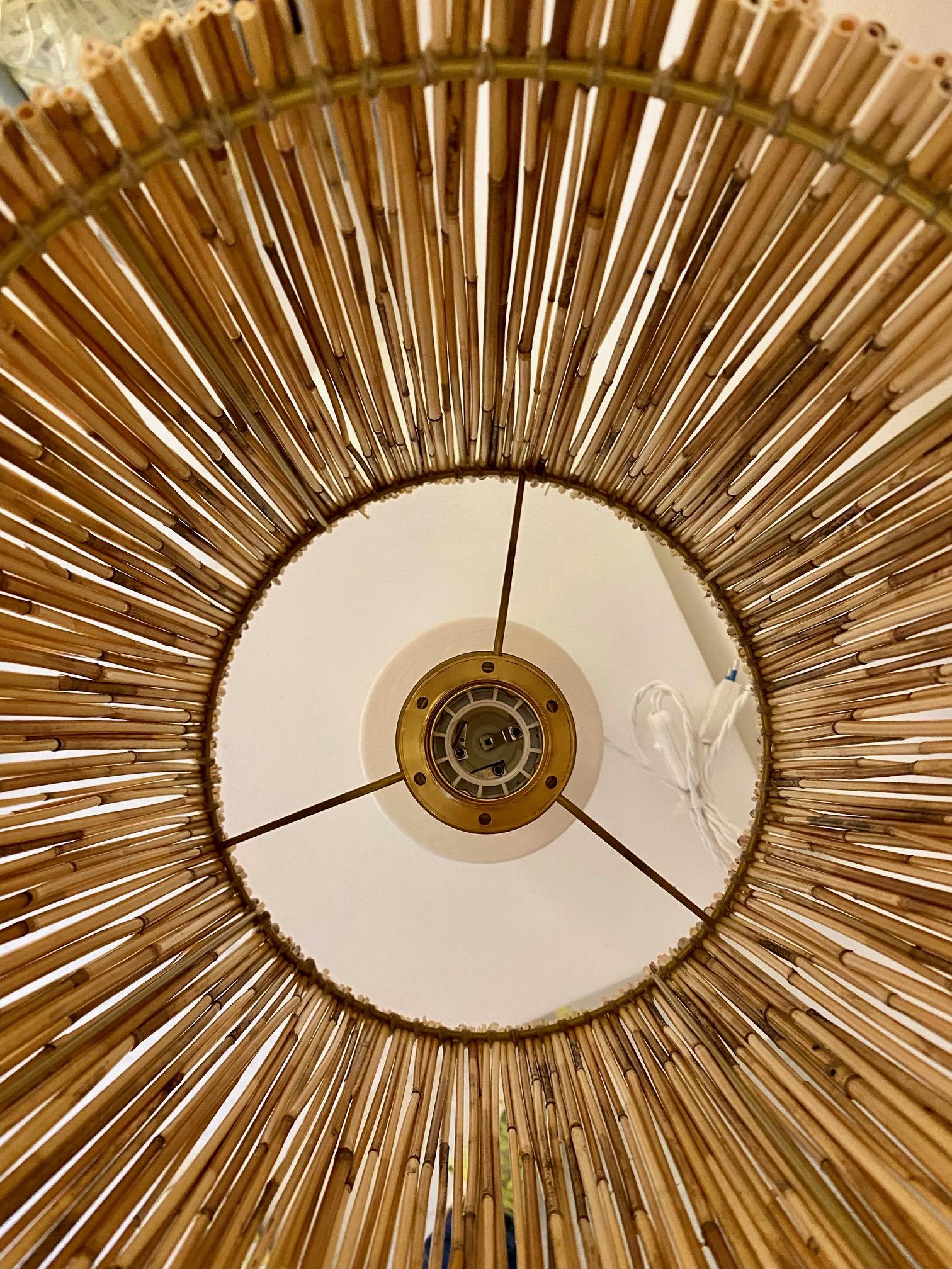Stuccoed plaster table lamps with straw shade For Sale 4