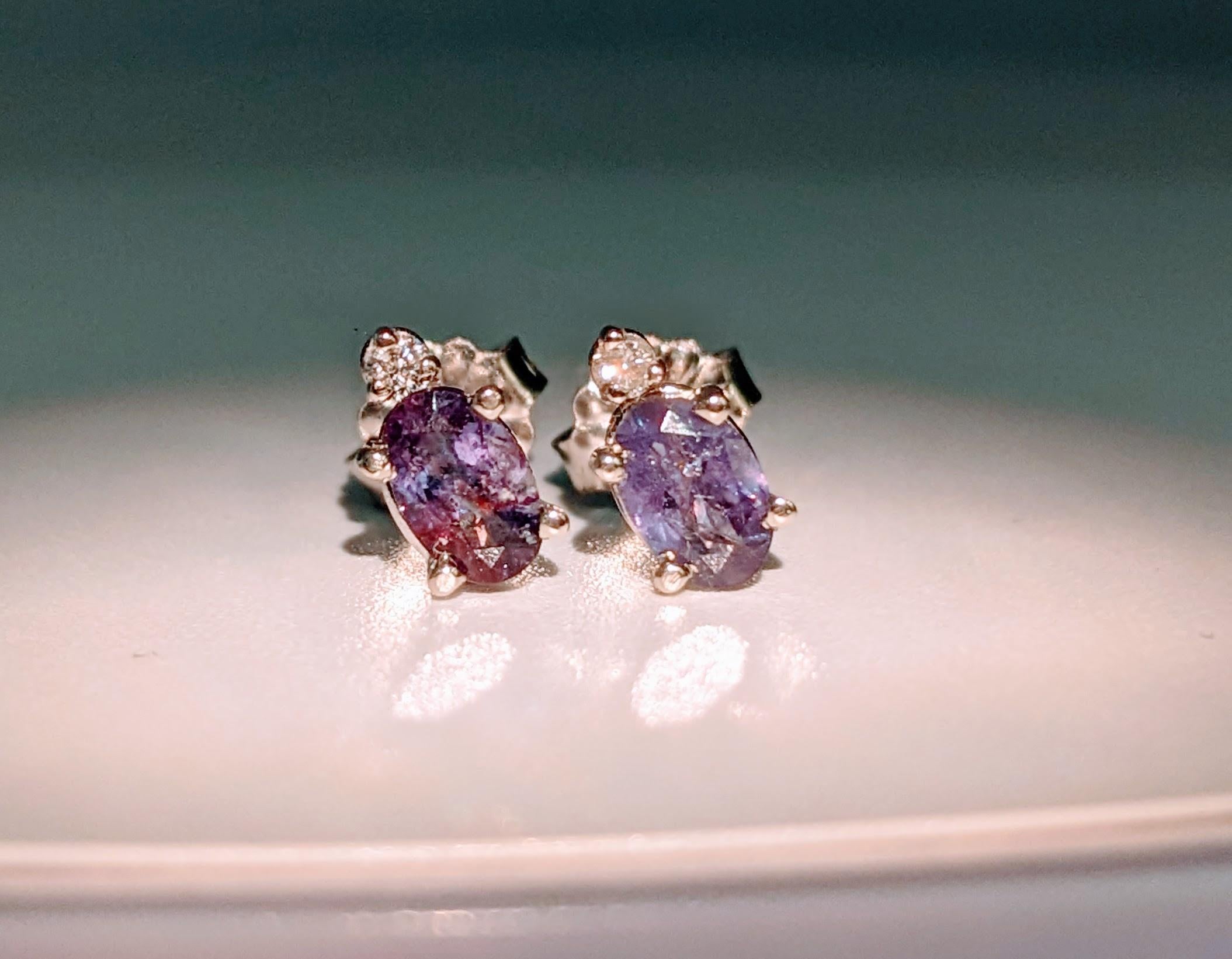 Contemporary Stud 1.30ctw Alexandrite & Diamond White Gold Earrings For Sale