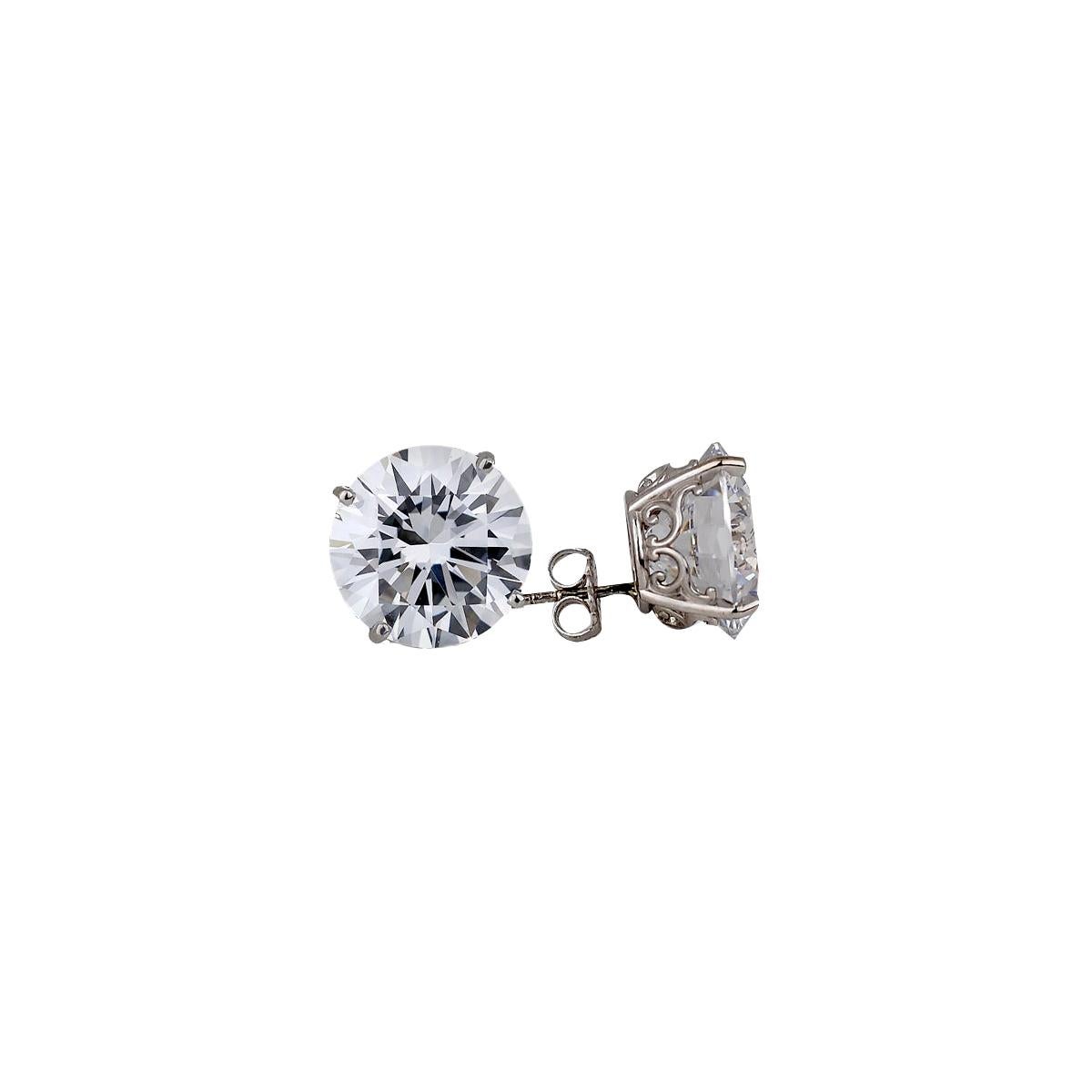 Stud 10 Carat Earrings, Total Weight,  14 Karat White Gold For Sale