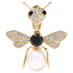 Stud and Ear Jacket Bee 18 Karat Yellow Gold and Black Diamonds