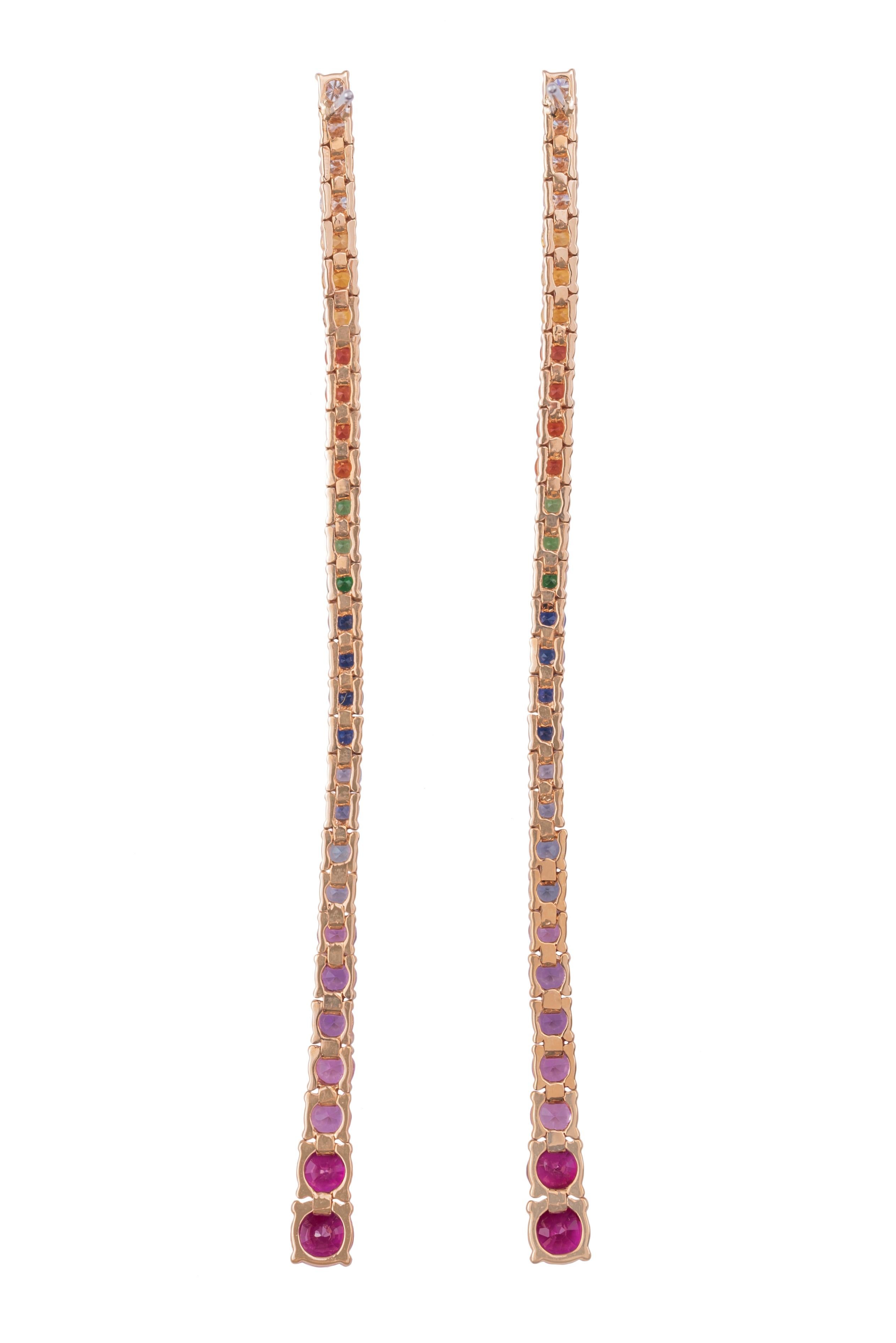 Contemporary Stud Back Multi Color Tennis Earrings with Brilliant Cut Diamonds and Sapphires