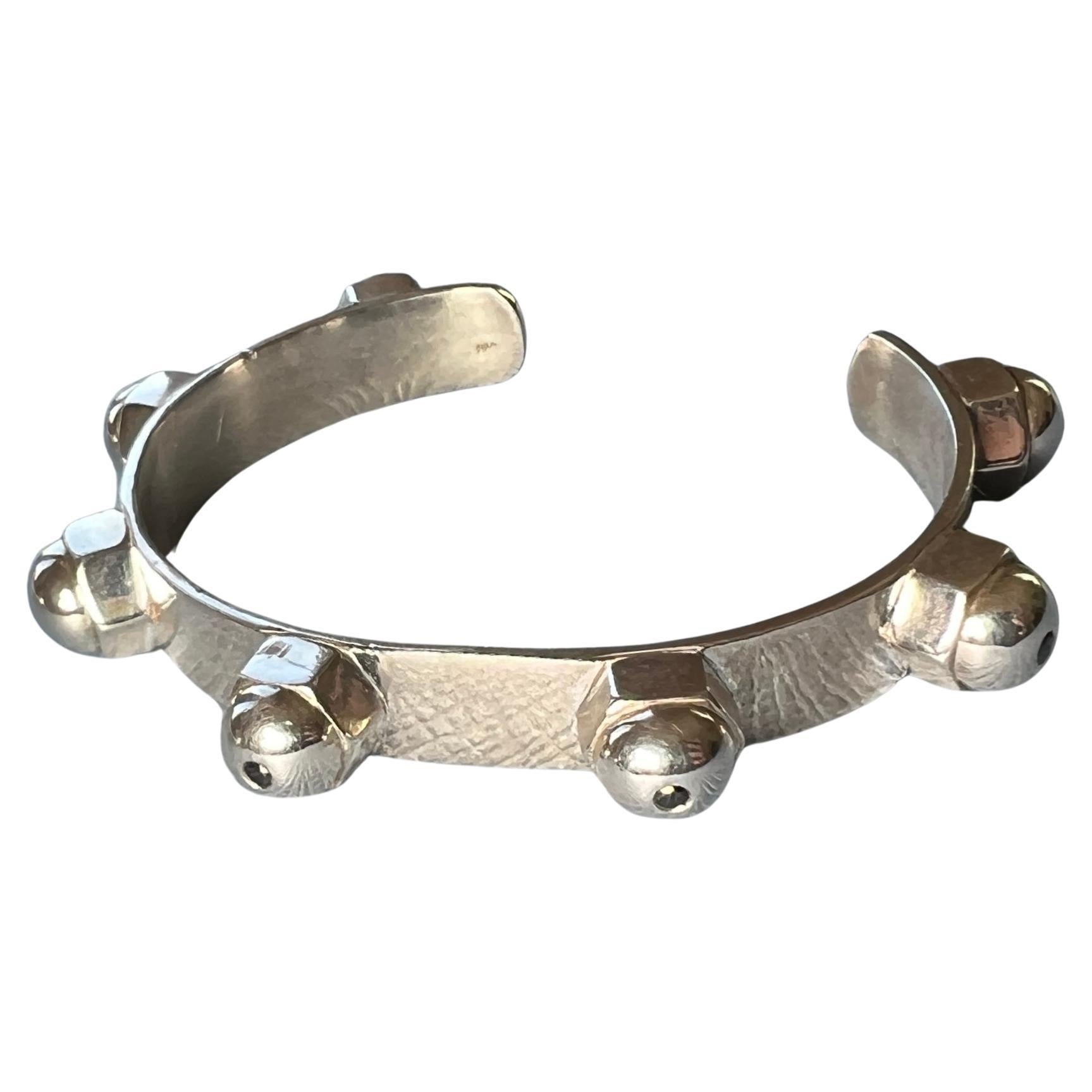 Contemporaneo Bracciale con borchia in argento con gemme arcobaleno Chakra Diamante in vendita