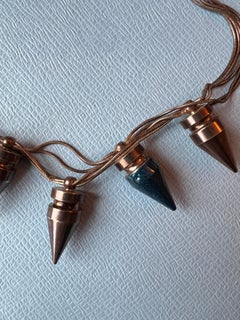 Skull Chain Necklace Blue Glitter Enamel Rose Gold Vintage