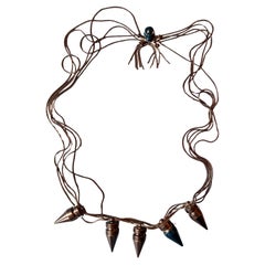 Stud Skull Chain Necklace Blue Enamel Rose Gold
