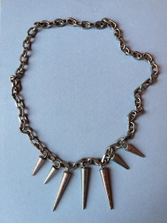 Chain Necklace Glitter Enamel Light Blue Pink Studs Made in Paris J Dauphin