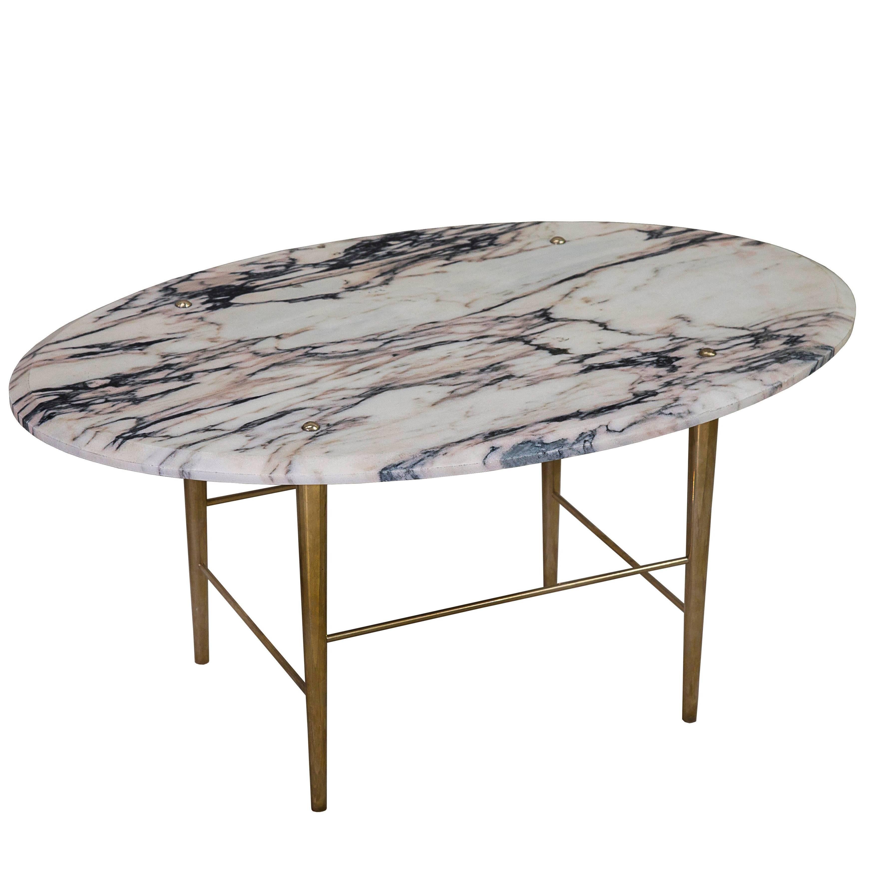 Stud Coffee Table by Lind and Almond in Vulcanatta Marble and Polished Brass