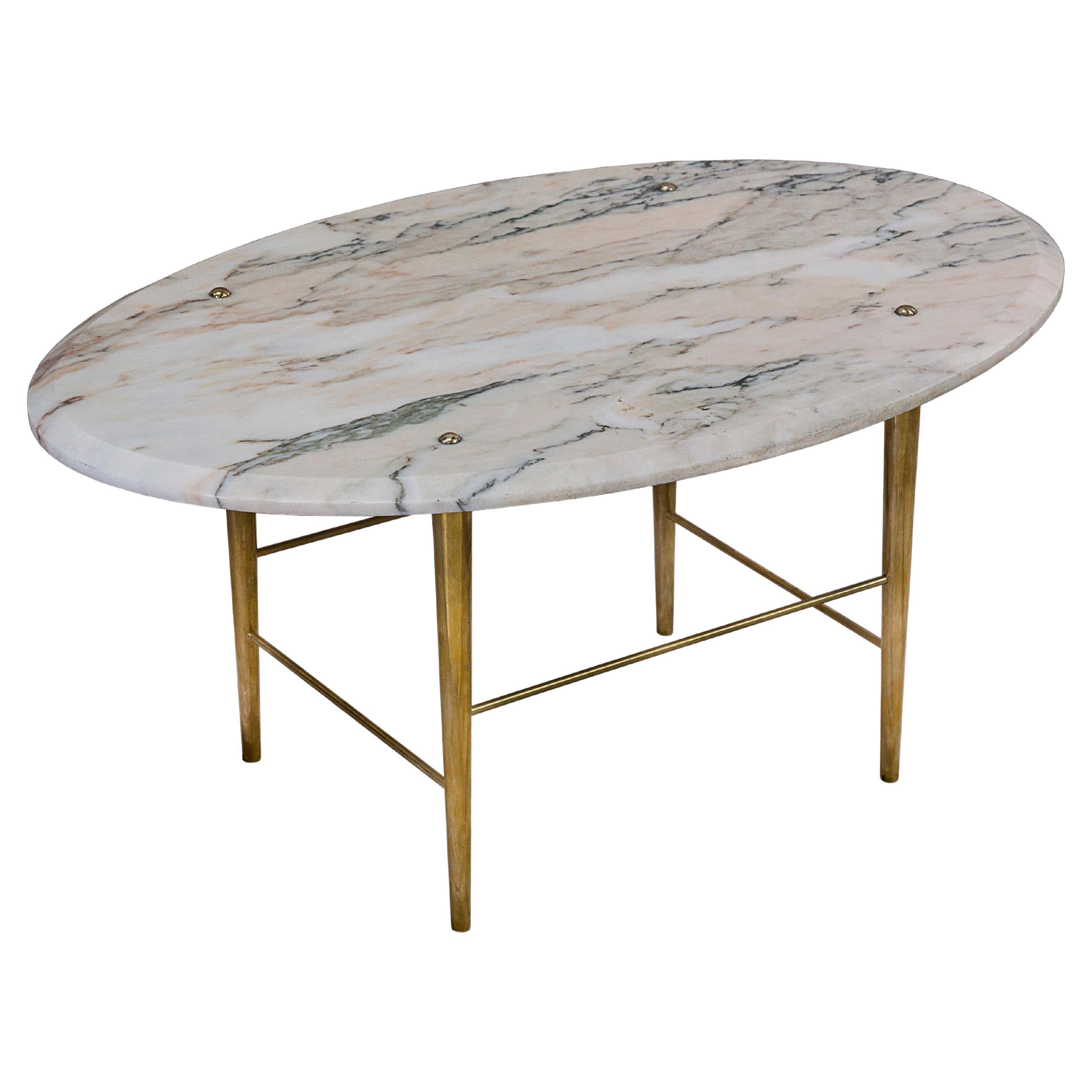 Stud Coffee Table in Rosso Marble and Polished Brass — Small For Sale