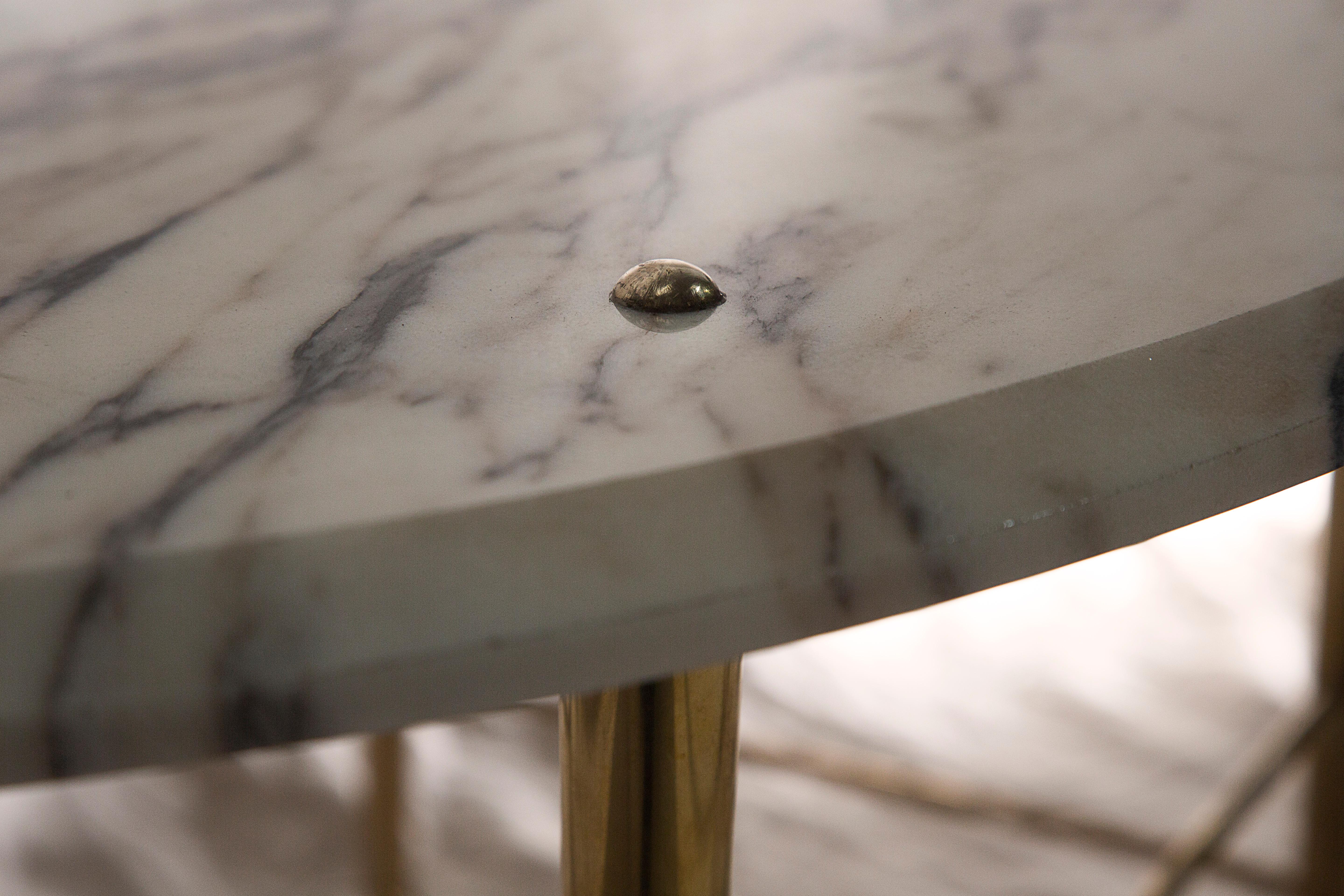 Stud Coffee Table in Vulcanatta Marble and Polished Brass — Small In New Condition For Sale In London, GB