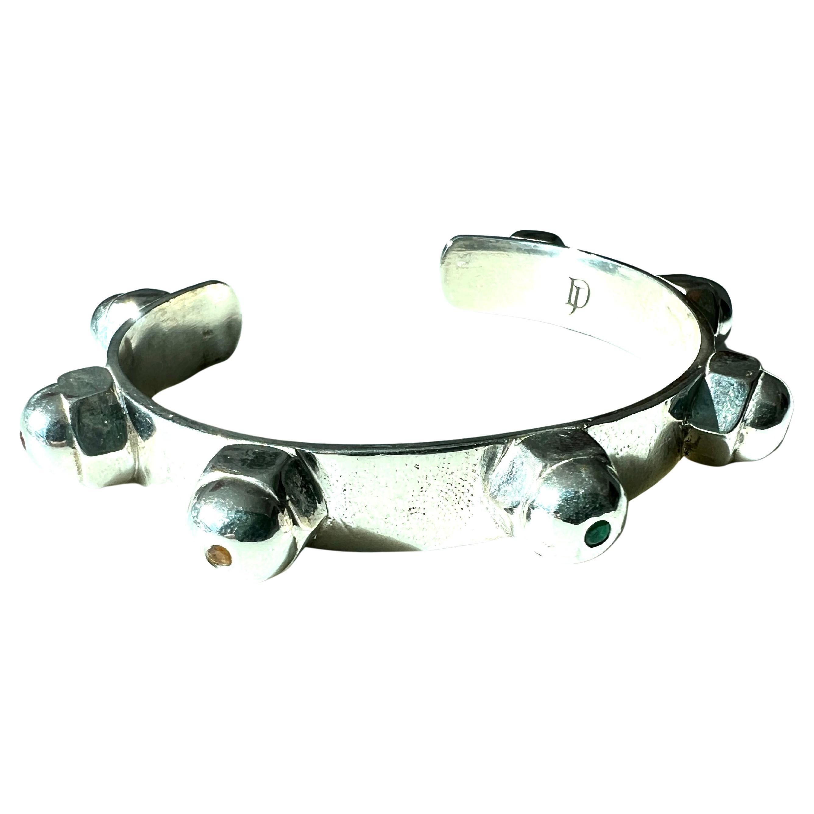 Stud Cuff Bracelet Silver White Diamond Emerald Ruby Blue Sapphire Tanzanite