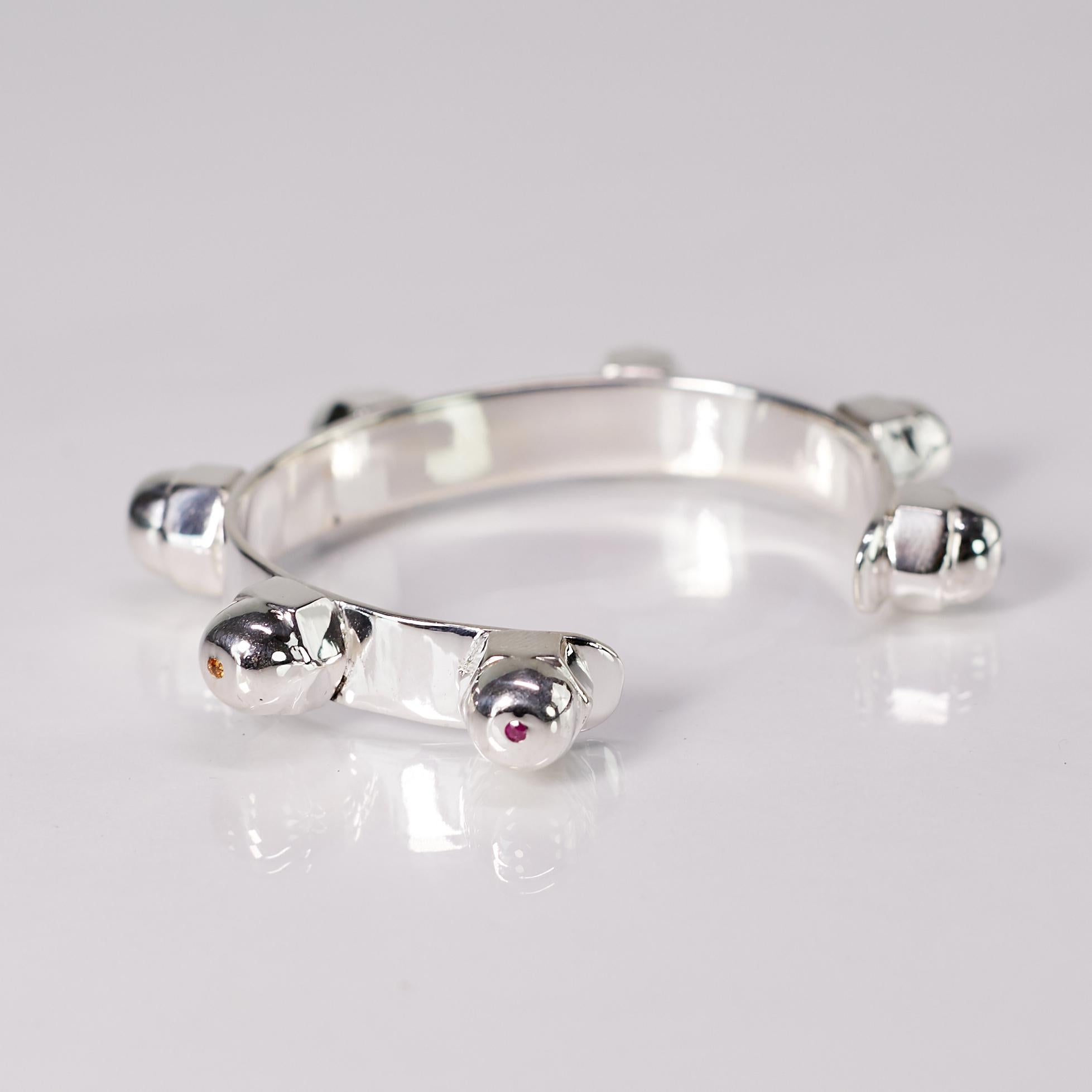 Victorian Cuff Bracelet Diamond Sapphire Emerald Sterling Silver Chakra For Sale