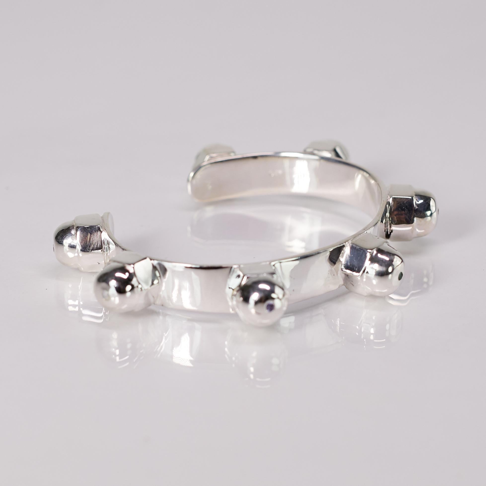 Brilliant Cut Cuff Bracelet Diamond Sapphire Emerald Sterling Silver Chakra For Sale