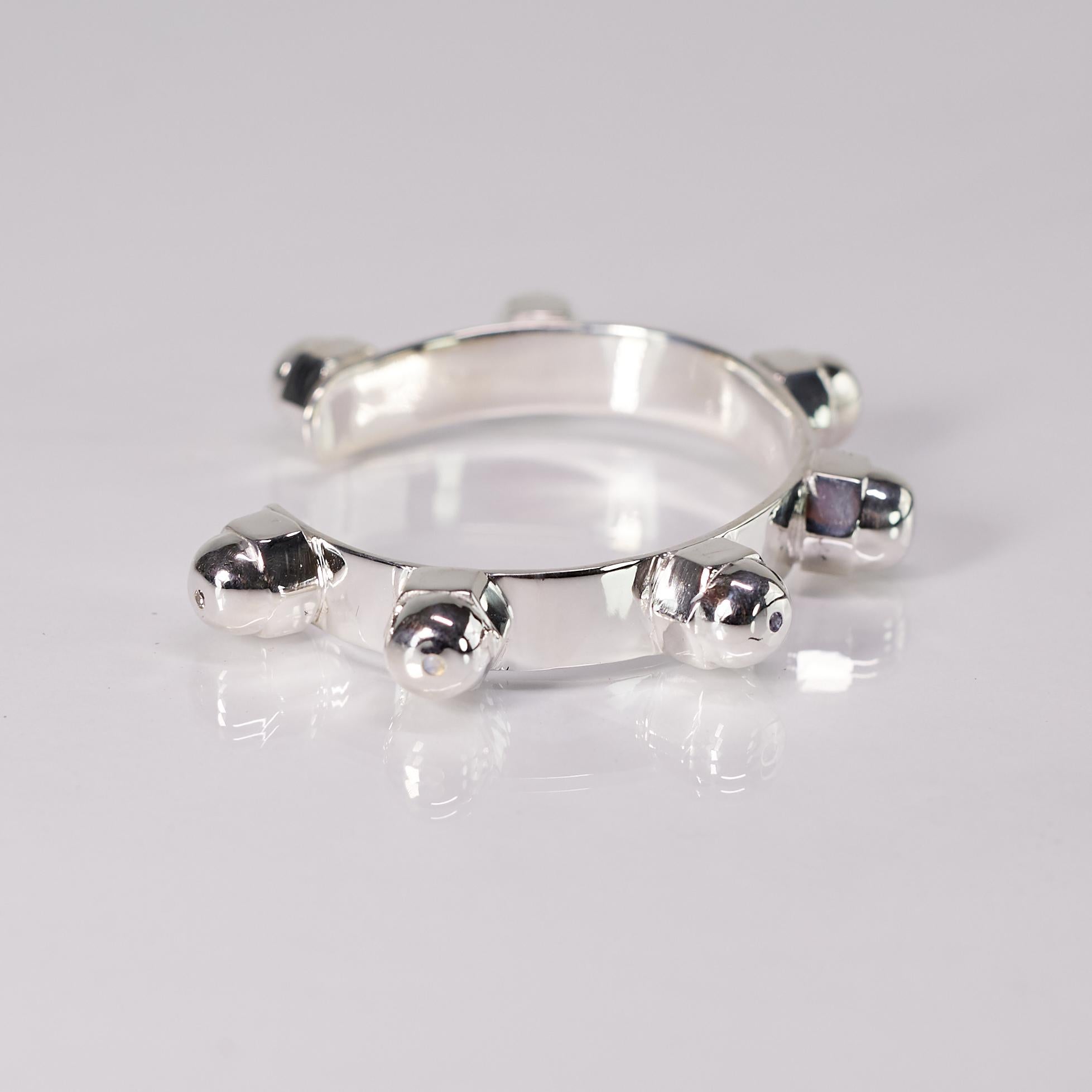 Cuff Bracelet Diamond Sapphire Emerald Sterling Silver Chakra For Sale 1